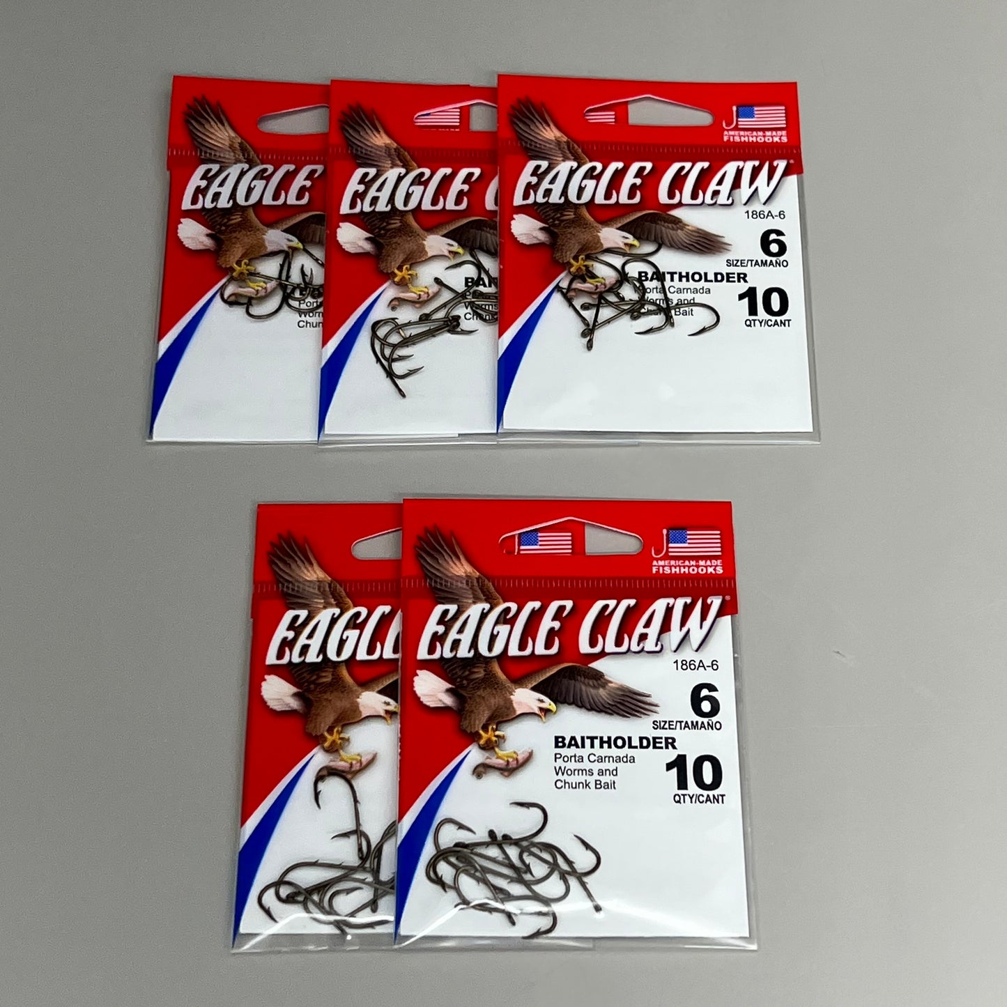 EAGLE CLAW (5 PACK) Offset Worm & Chunk Bait Holder Bronze #6 10pc 186A-6