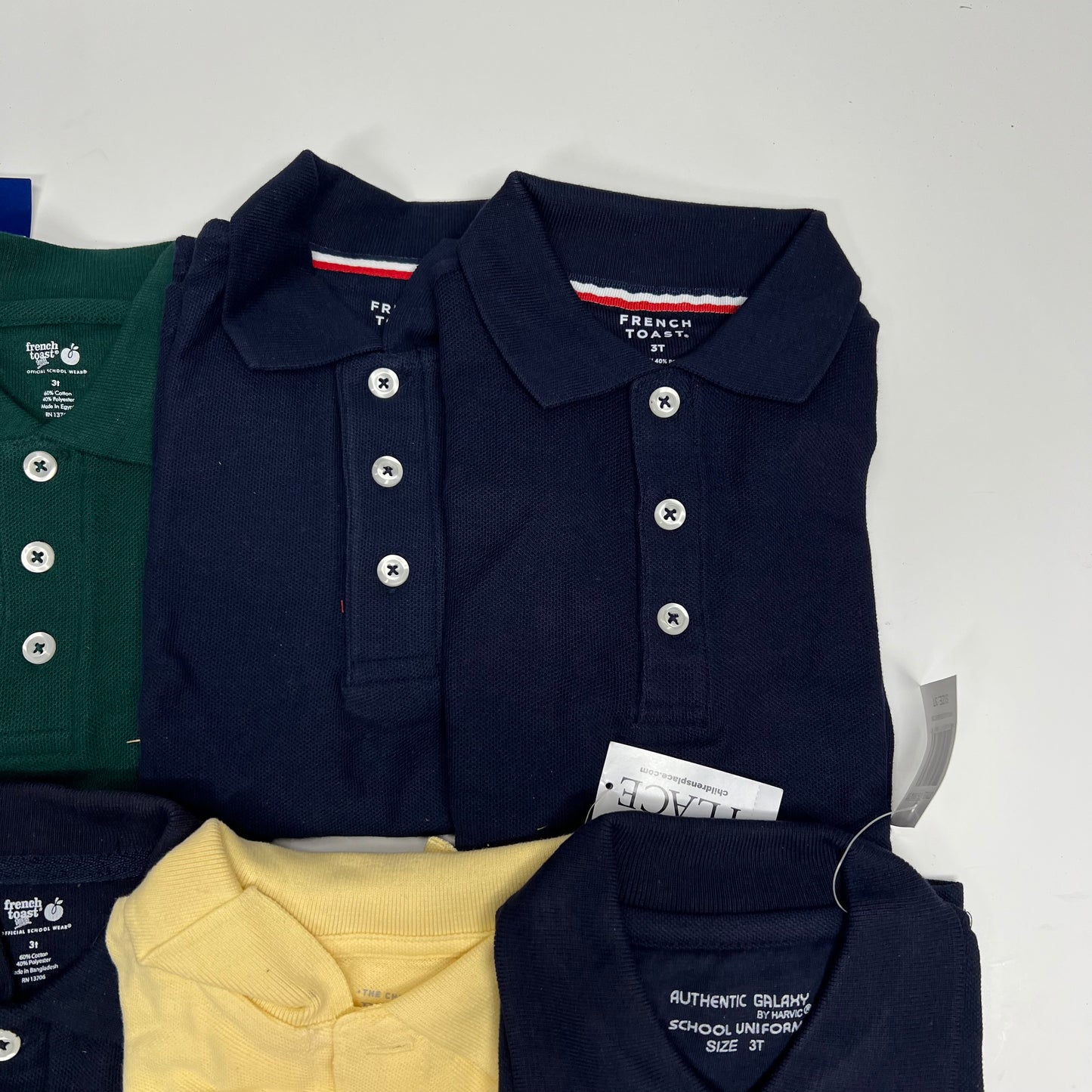 ZA@ (9 PACK) Uniform Soft Pique Polo Shirts Boy's Sz 3T Yellow, Navy & Green