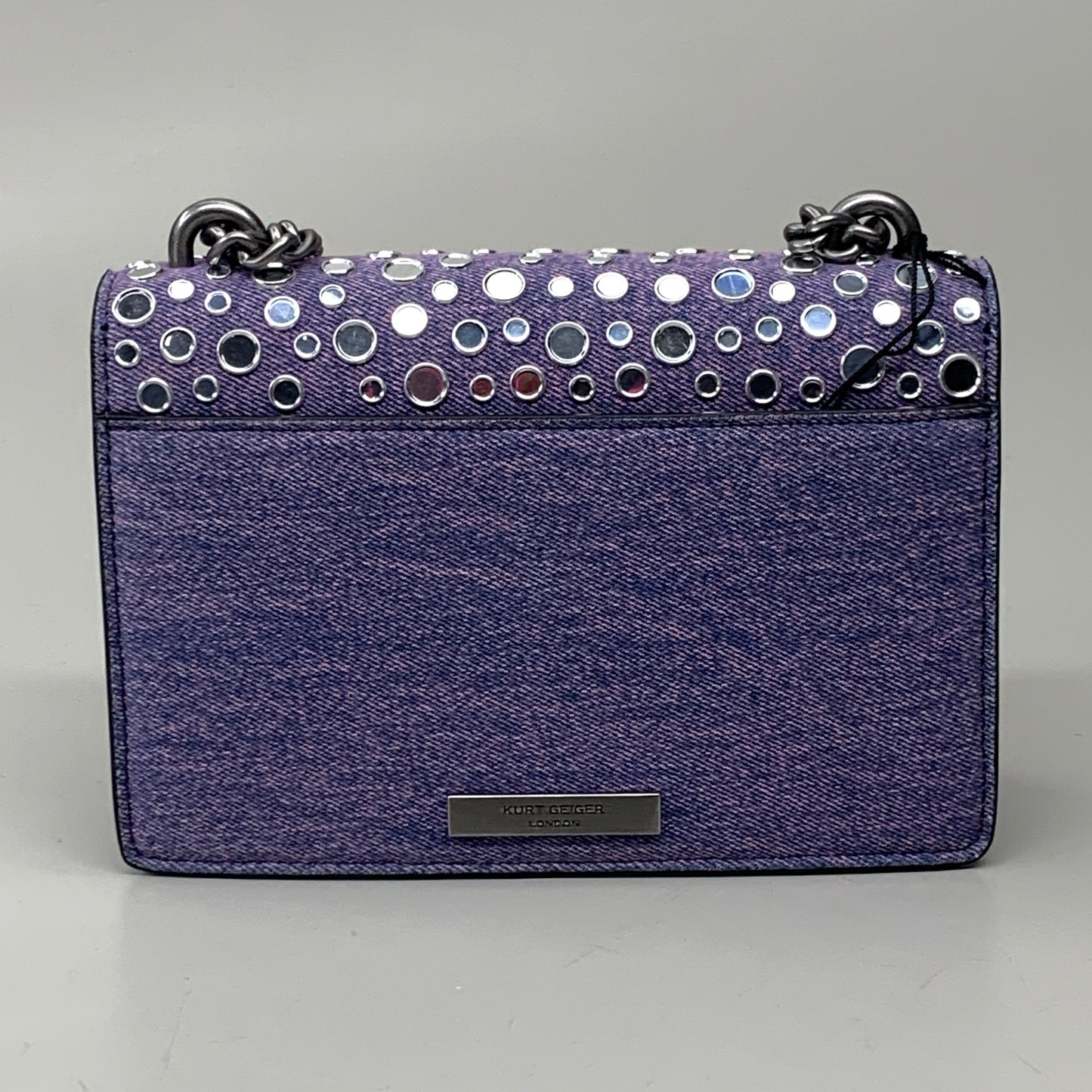 KURT GEIGER Shoreditch Small Stud Crossbody bag 8" x 6" Purple Denim 9969695669