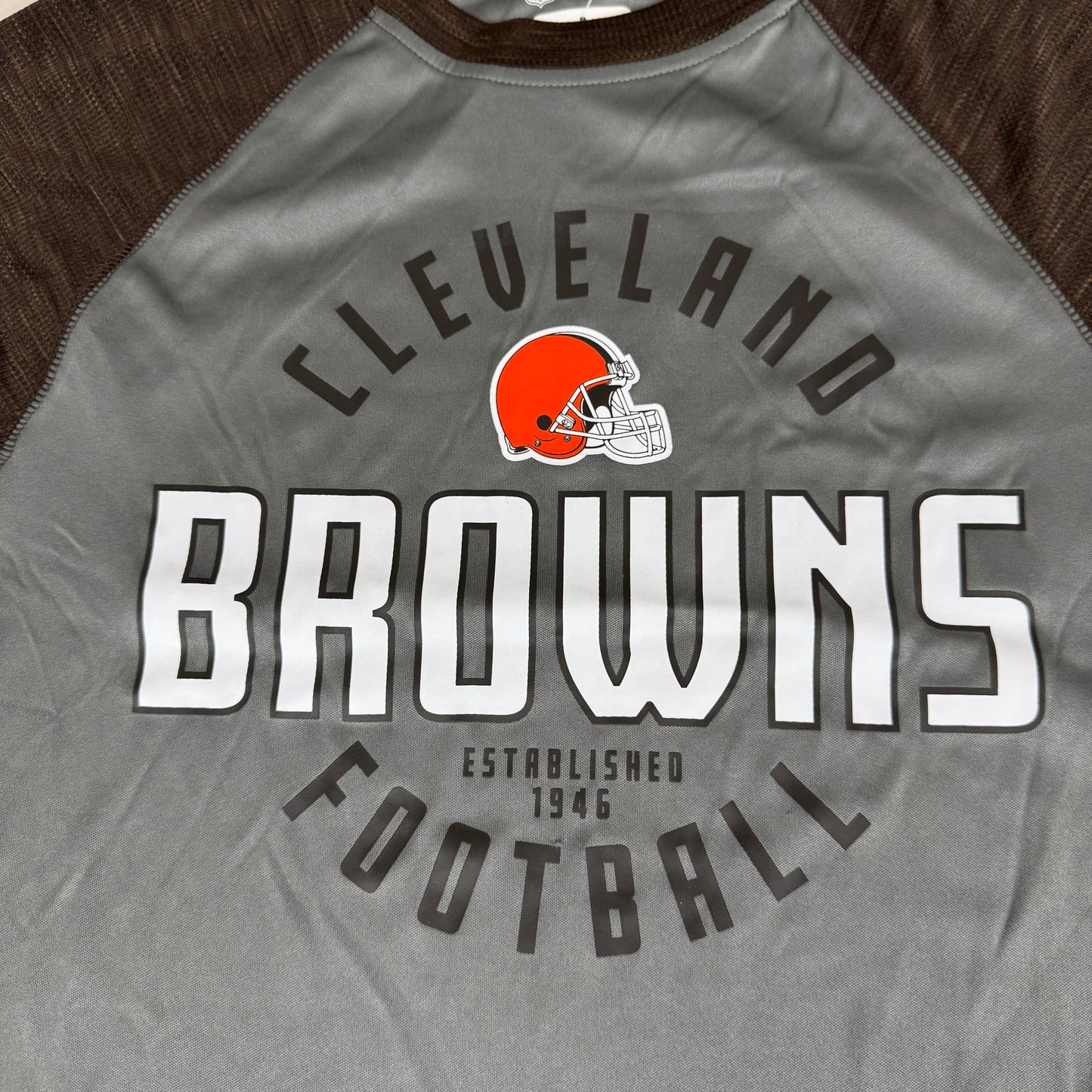 NFL Cleveland Browns Long Sleeve Shirt XL Brown/Grey 1802970 Established 1946
