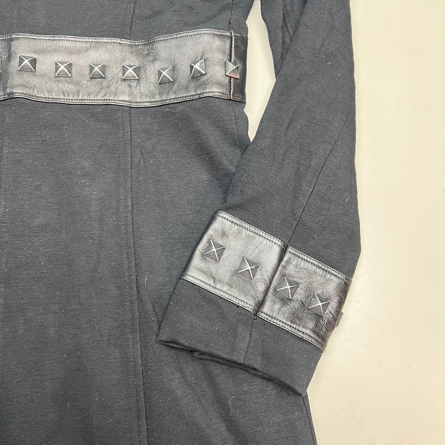 BEBE Studded Leather Button Closure Jacket Women's Sz M Black (Pre-Owned)