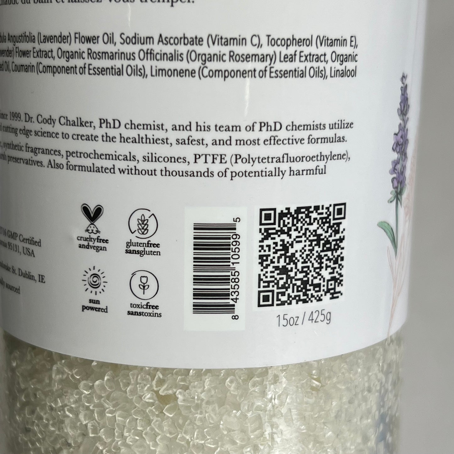 100% PURE Lavender Sea Therapy Bath In Glass Jar Natural & Vegan 15 Oz White