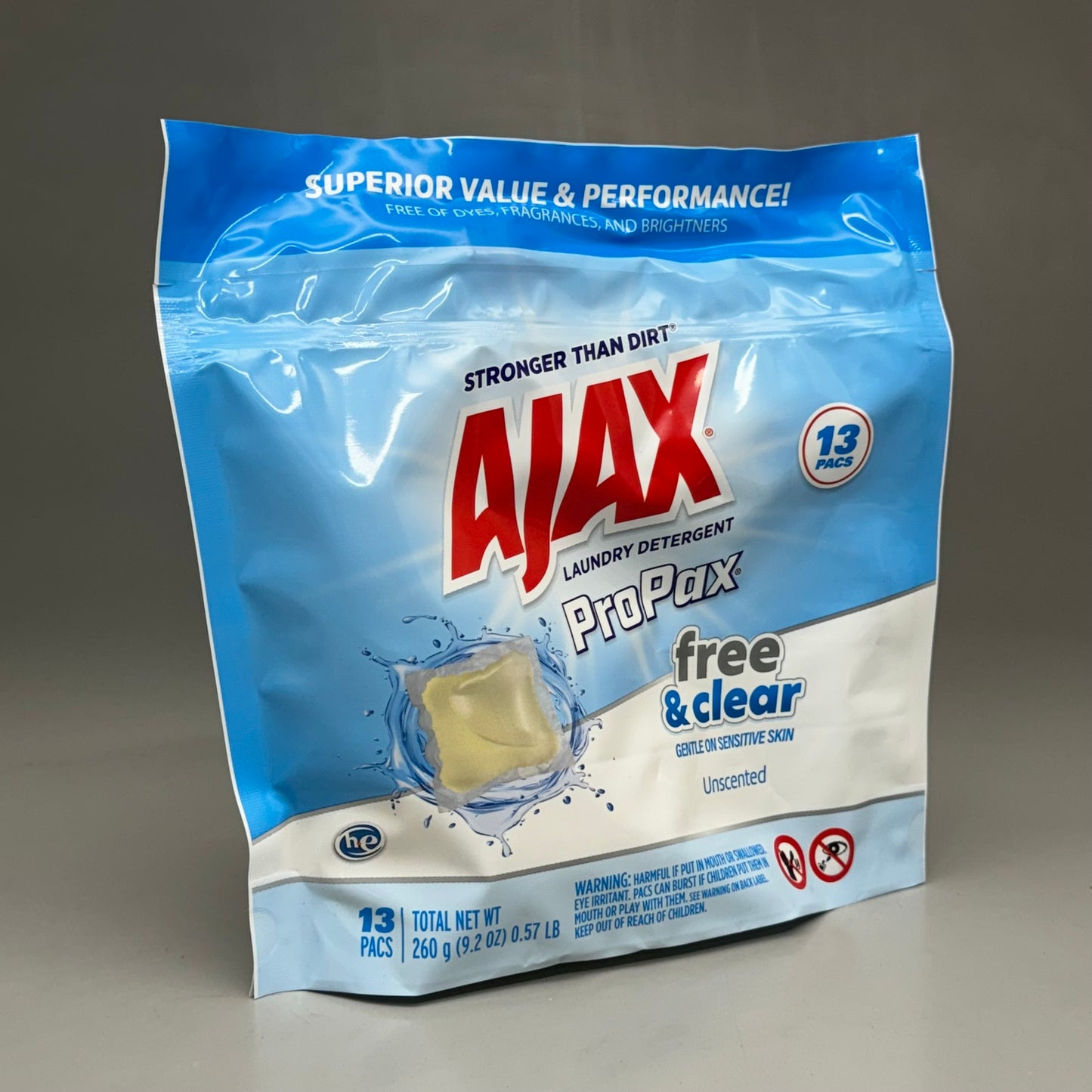 AJAX Laundry Detergent ProPax Free & Clear Unscented (4 Pack of 13) 9.2oz