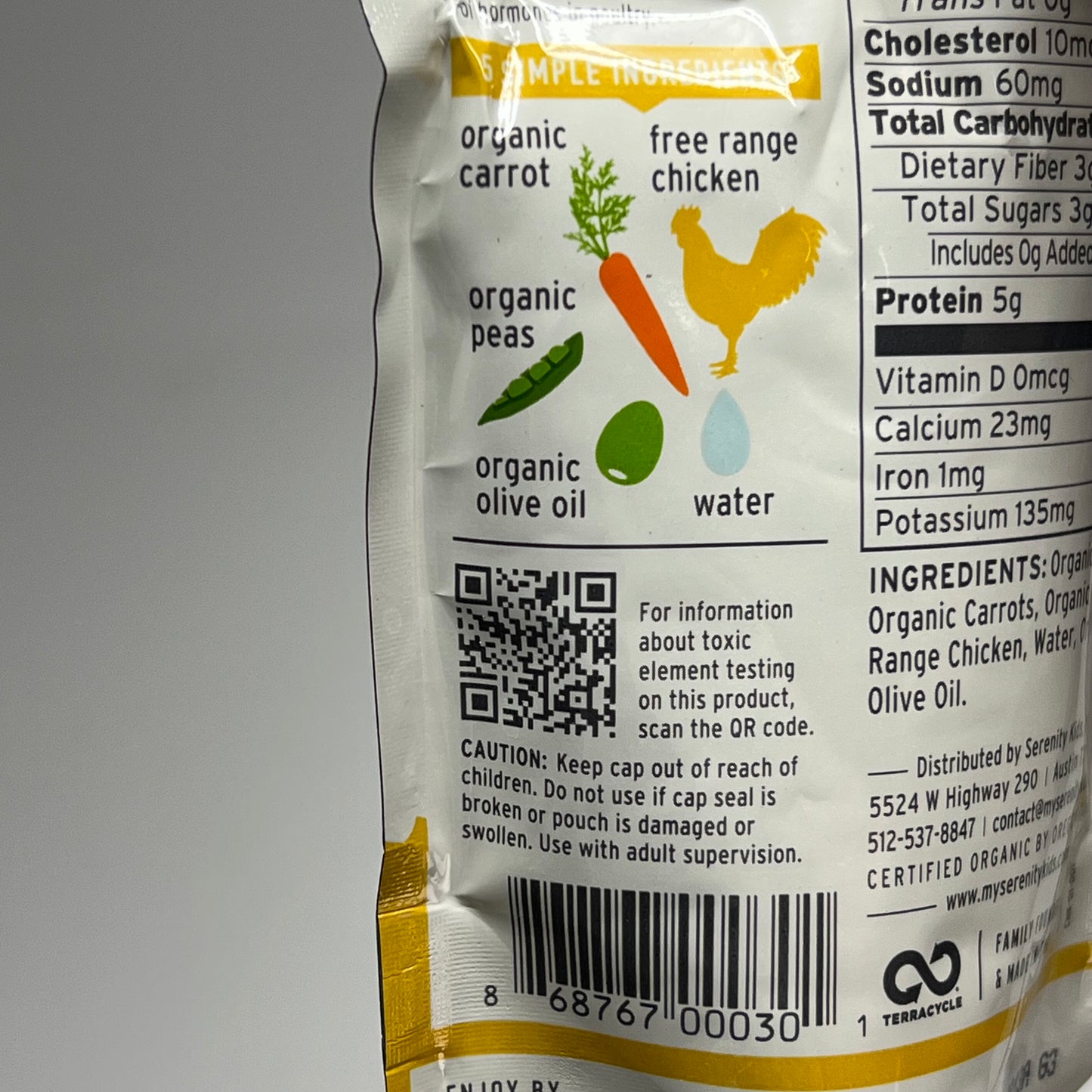 SERENITY (6 PACK) Free Range Chicken W/ Peas & Carrots Baby Food Pouch BB 09/27