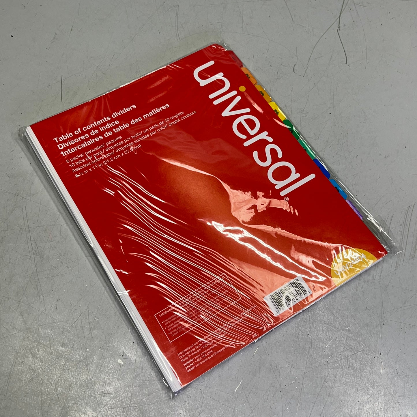 ZA@ UNIVERSAL  (1 PACKET, 6 SETS EACH) Deluxe Table Of Contents Dividers For Printers Multicolor/White