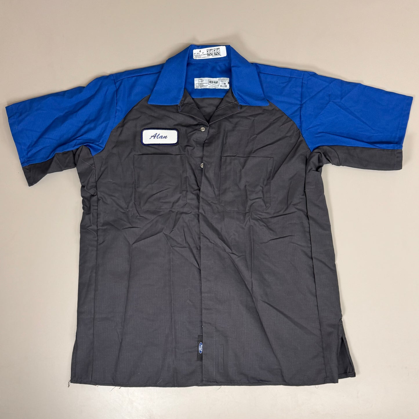 RED KAP Ford Dealership "Alan" Employee Shirts w/Embroidered Patch Sz L Blue/Grey