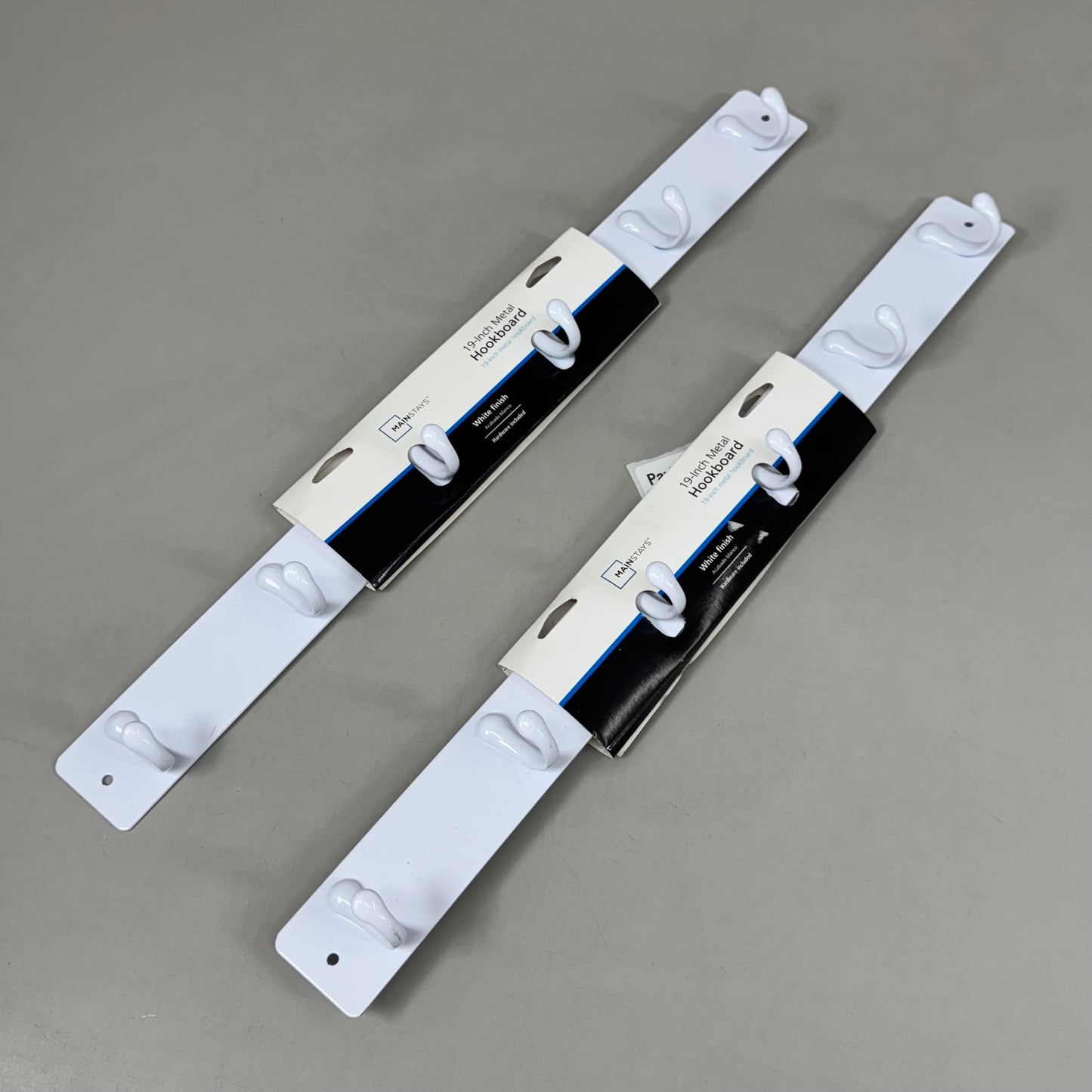 ZA@ MAINSTAYS (2 PACK) Metal Wall Mounted 6 Hookboard Rack w/ Hardware 19" White