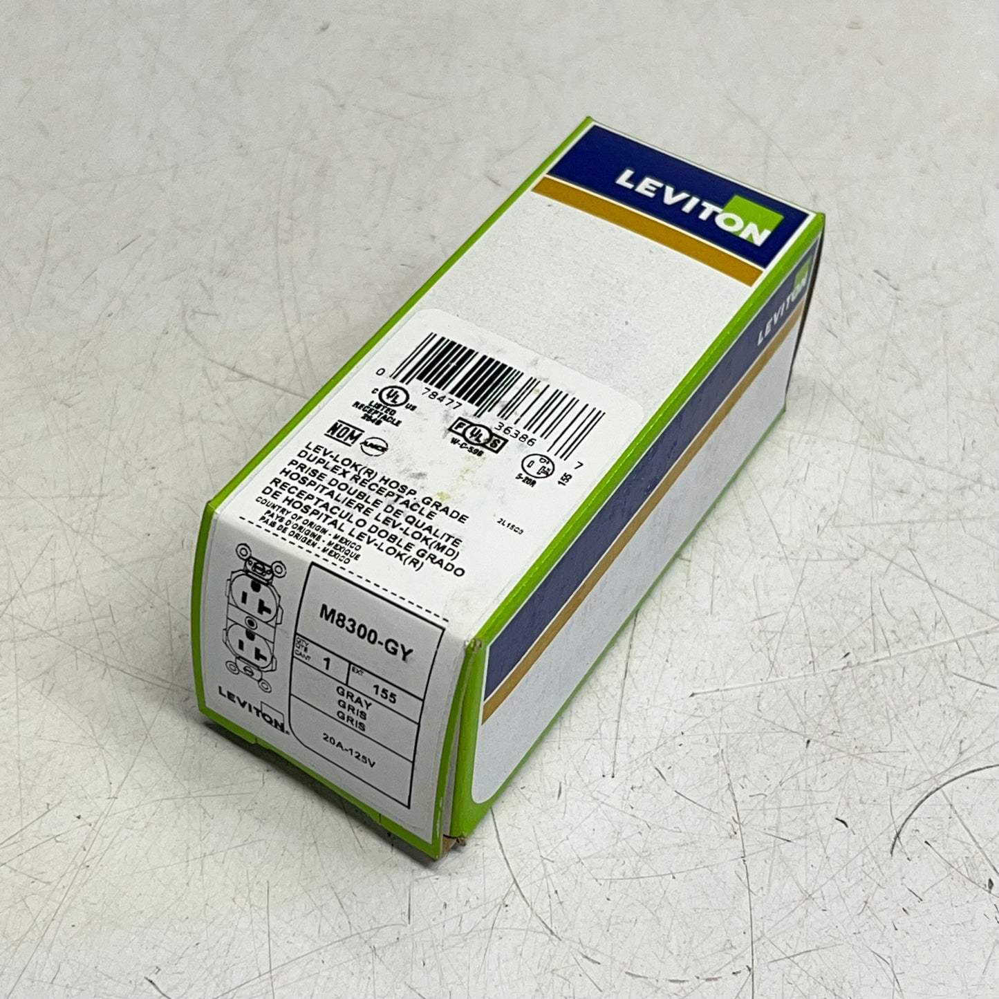 LEVITON  Lev-lok Hospital Grade Duplex Receptacle 20 Amp 125 V Grey M8300-GY