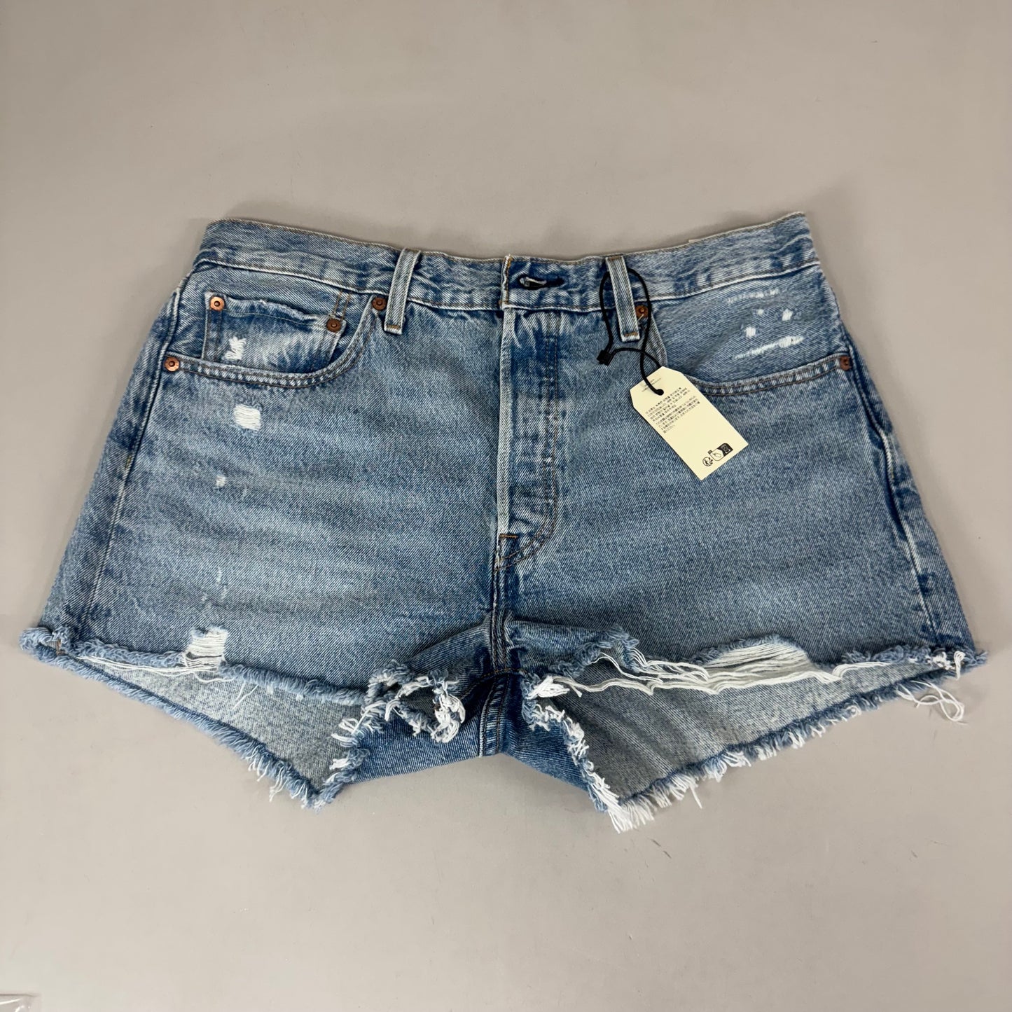 LEVIS 501 Original Fit High Rise Shorts Women's Sz 32 Vague Finish Medium Wash