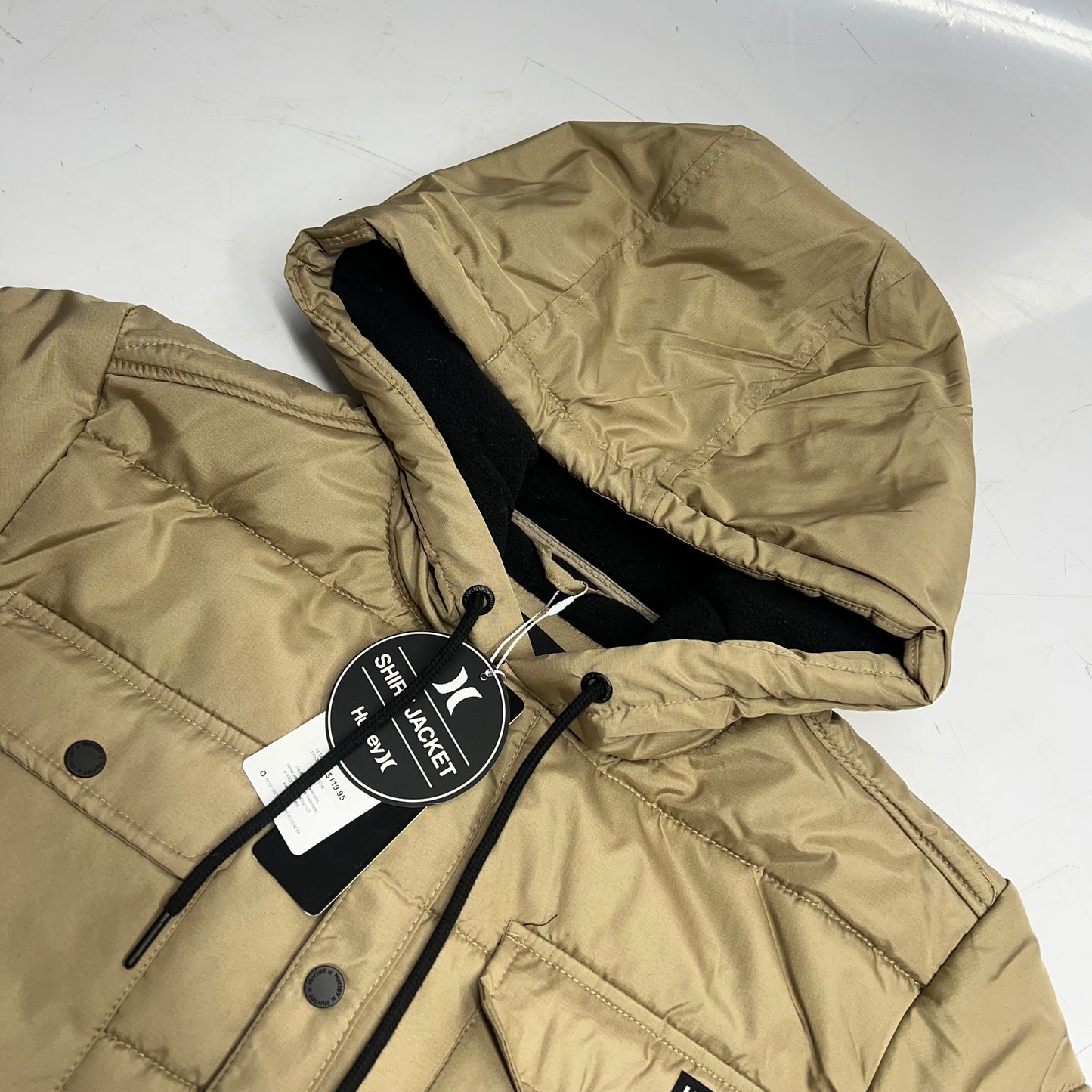HURLEY Fanes Hooded Shirt Coat Jacket Thermal Wall Men's Sz M Khaki H6N419FE