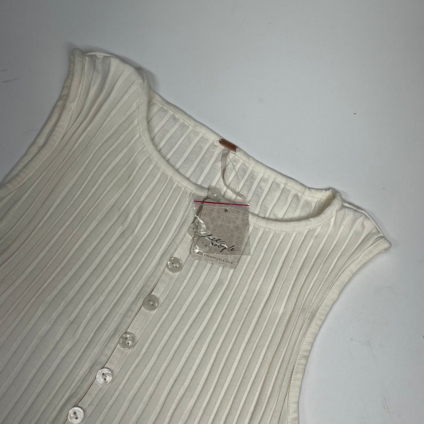 ZA@ FREE PEOPLE Tilly Ribbed Button Up Vest Women's Sz S White OB2078588