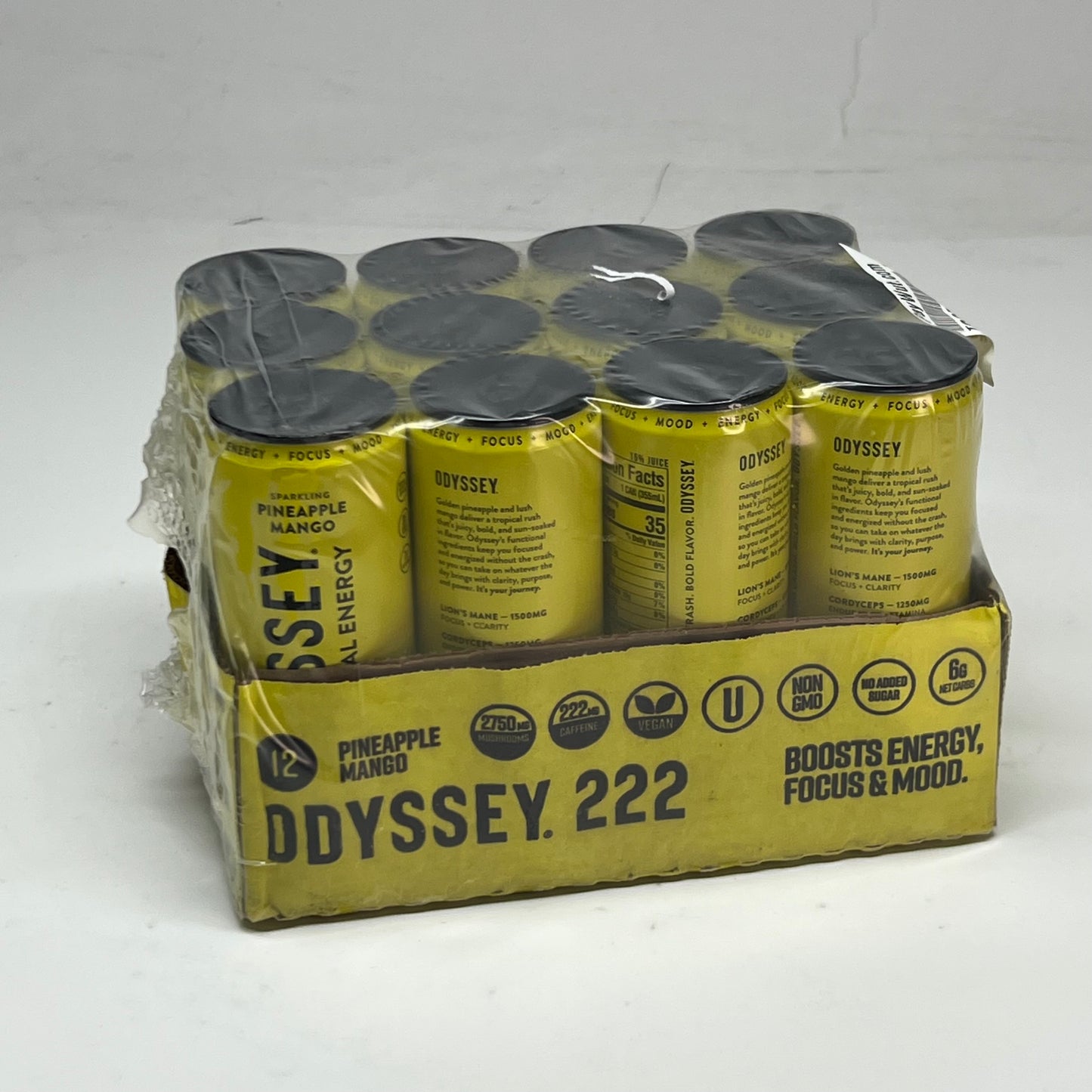 ZA@ ODYSSEY (12 PACK) Mushroom Elixir Sparkling Drink Energy + Focus Pineapple Mango 12 Fl Oz BB 02/27