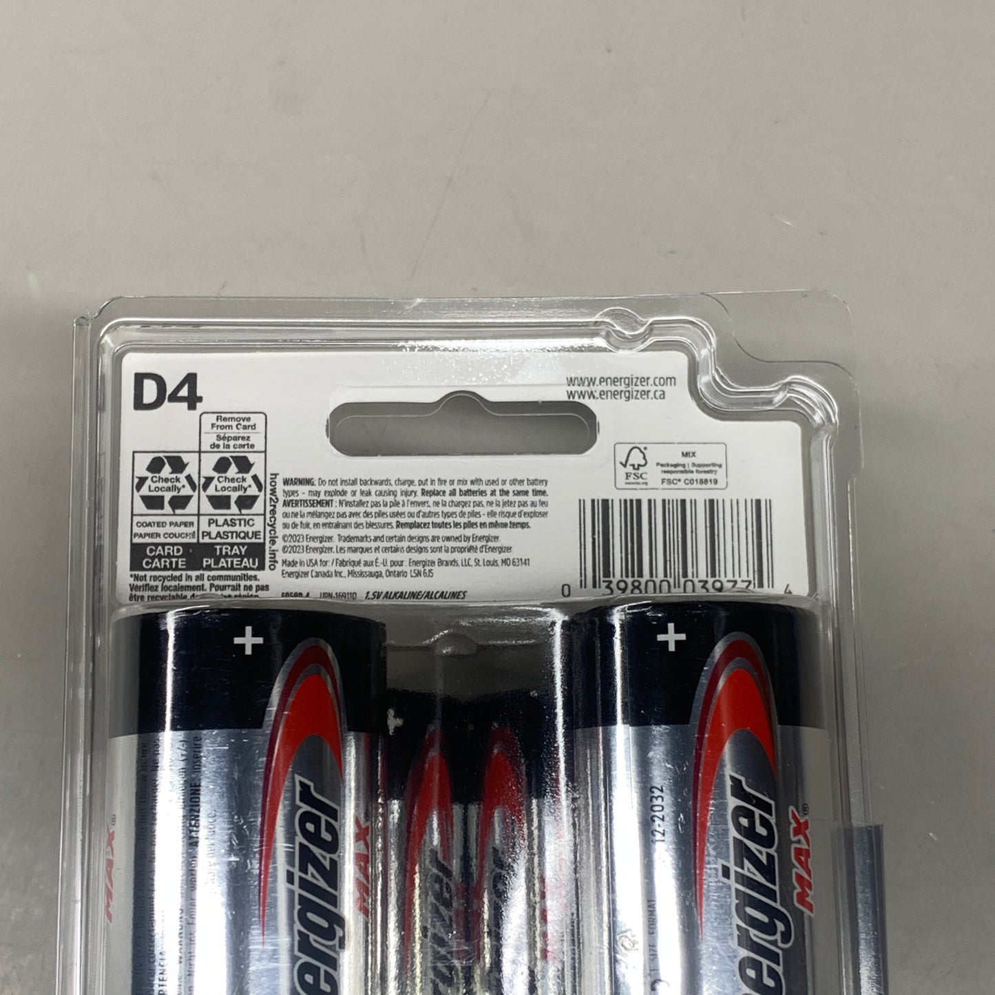 ENERGIZER MAX (2 PACK, 8 Total Batteries) D4 Alkaline Battery E95BP-4