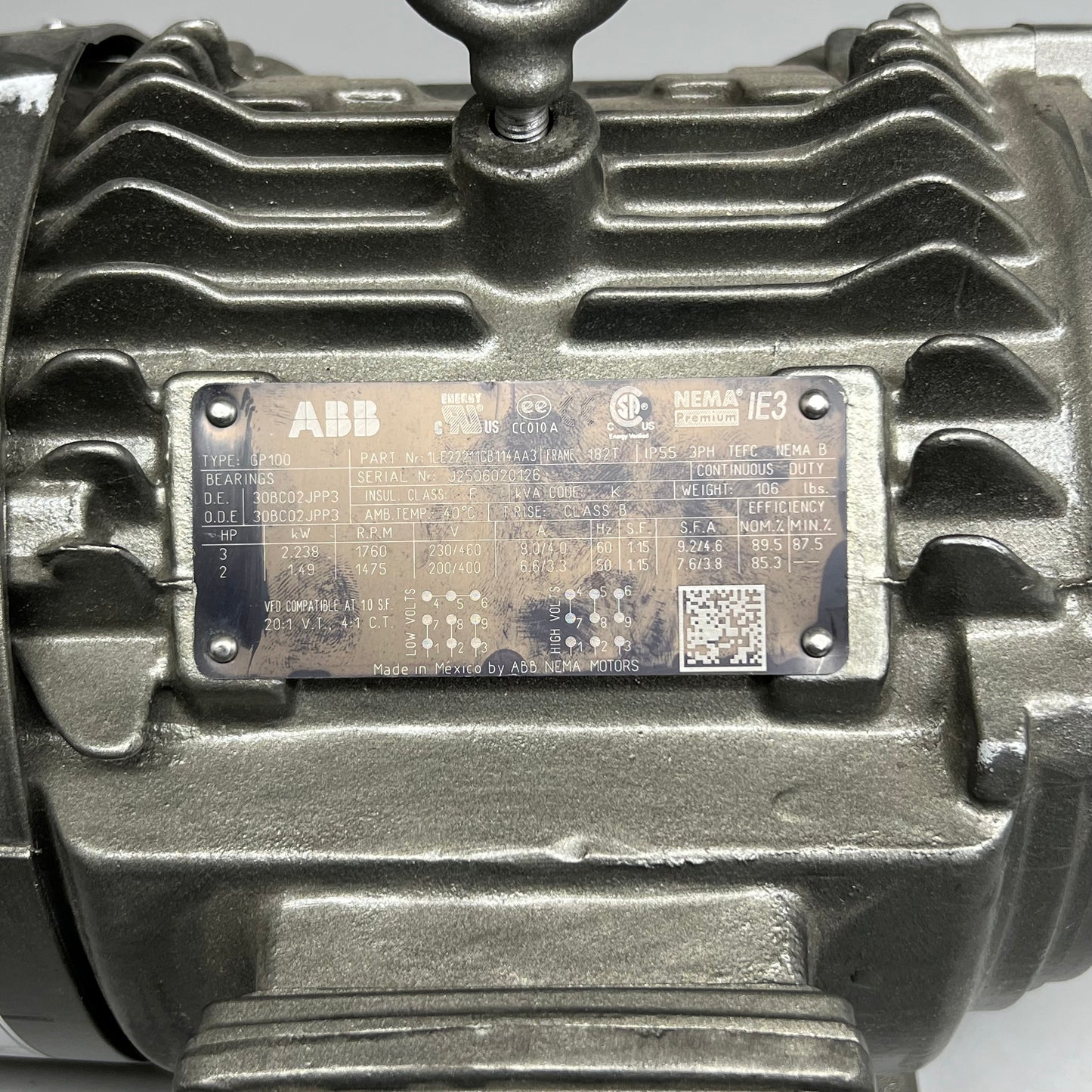 ABB NEMA MOTORS Gp 100 Electric Motor A/C 3HP 230/460V 1LE22211CB11AA3 (New)
