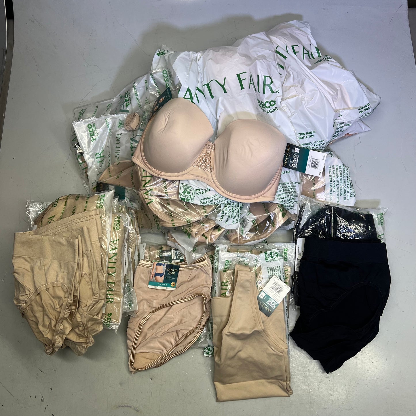 ZA@ VANITY FAIR Lot Of Assorted Bras, Tummy Control Tank Tops & Underwear Women's Varity of Sizes Tan/Black