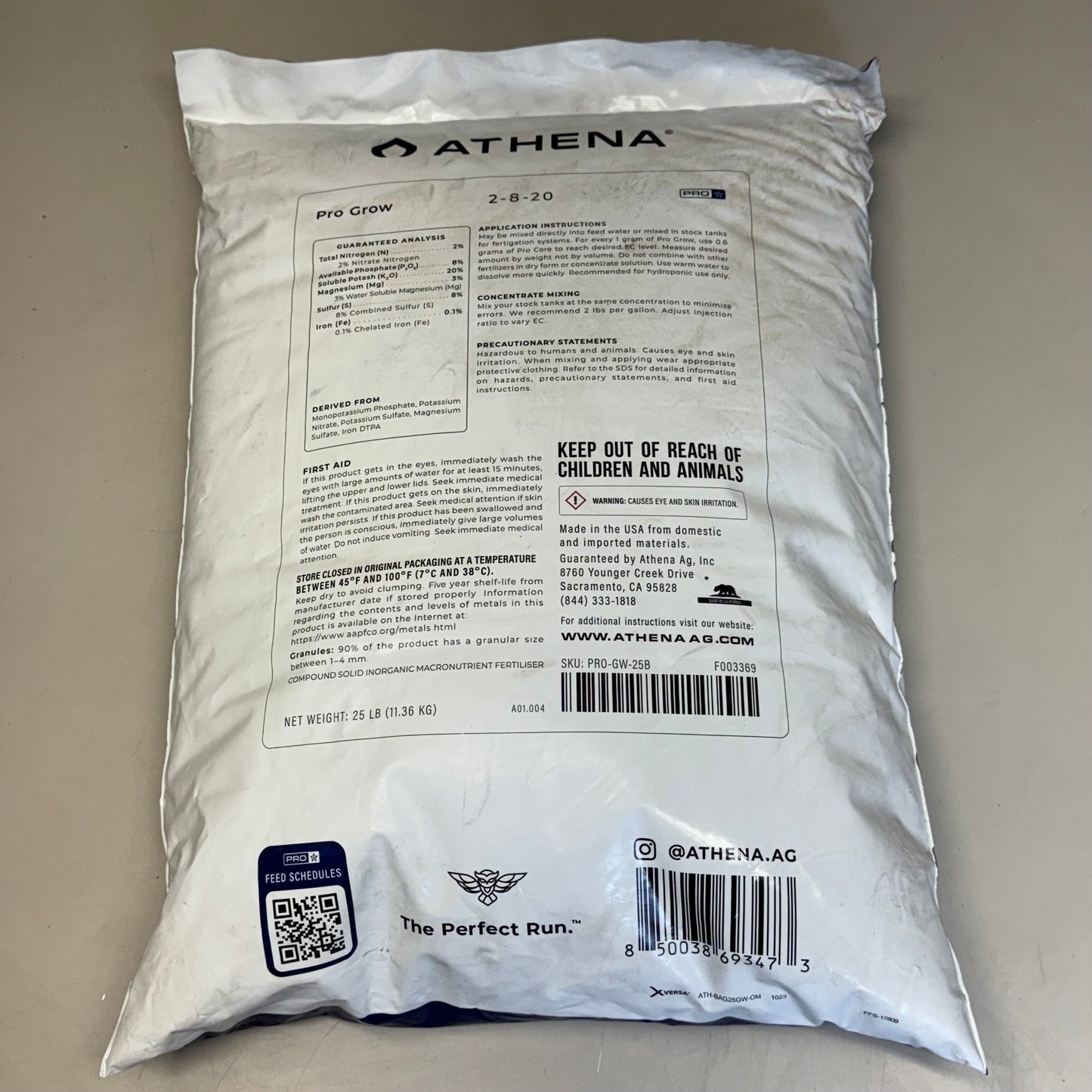 ATHENA Pro Grow (25 lb) Soluble Vegetative Fertilizer Sz 18” H x 14” W 2-8-20