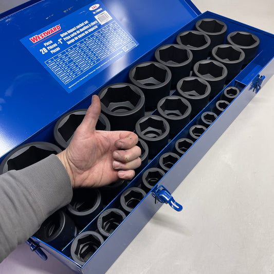 WESTWARD Impact Socket Set 1" Drive, 27 Piece (7/8 to 3-1/2") Black 21WM43