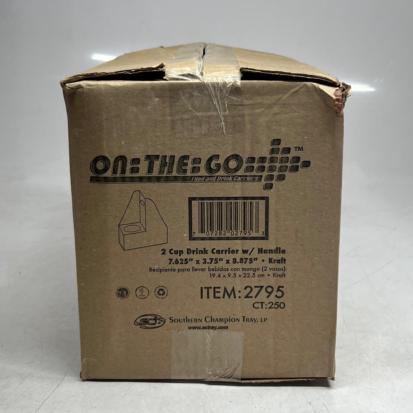 ZA@ ON THE GO (250 Count) Recyclable 2 Drink Carrier w/ Handle Holds up to 20oz 2795 A