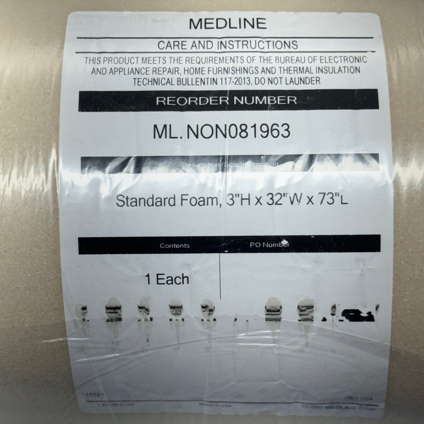 MEDLINE Standard Foam Convoluted Bed Pad 73"L x 32"W x 3"H Model: ML.NON081963