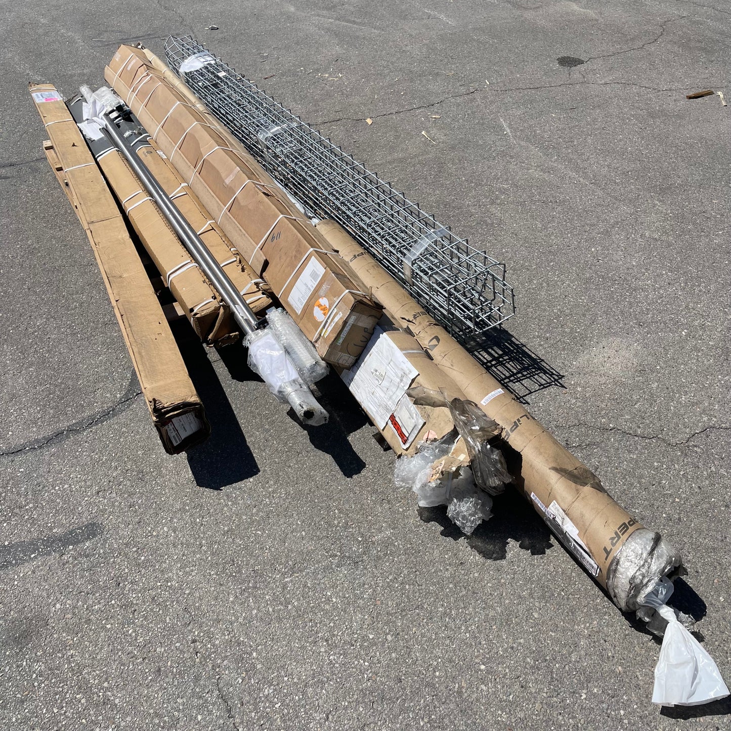 ZA@ Pallet of MIXED Steel Channels, Blinds, Canvas Roll Awning, & More (AS-IS)