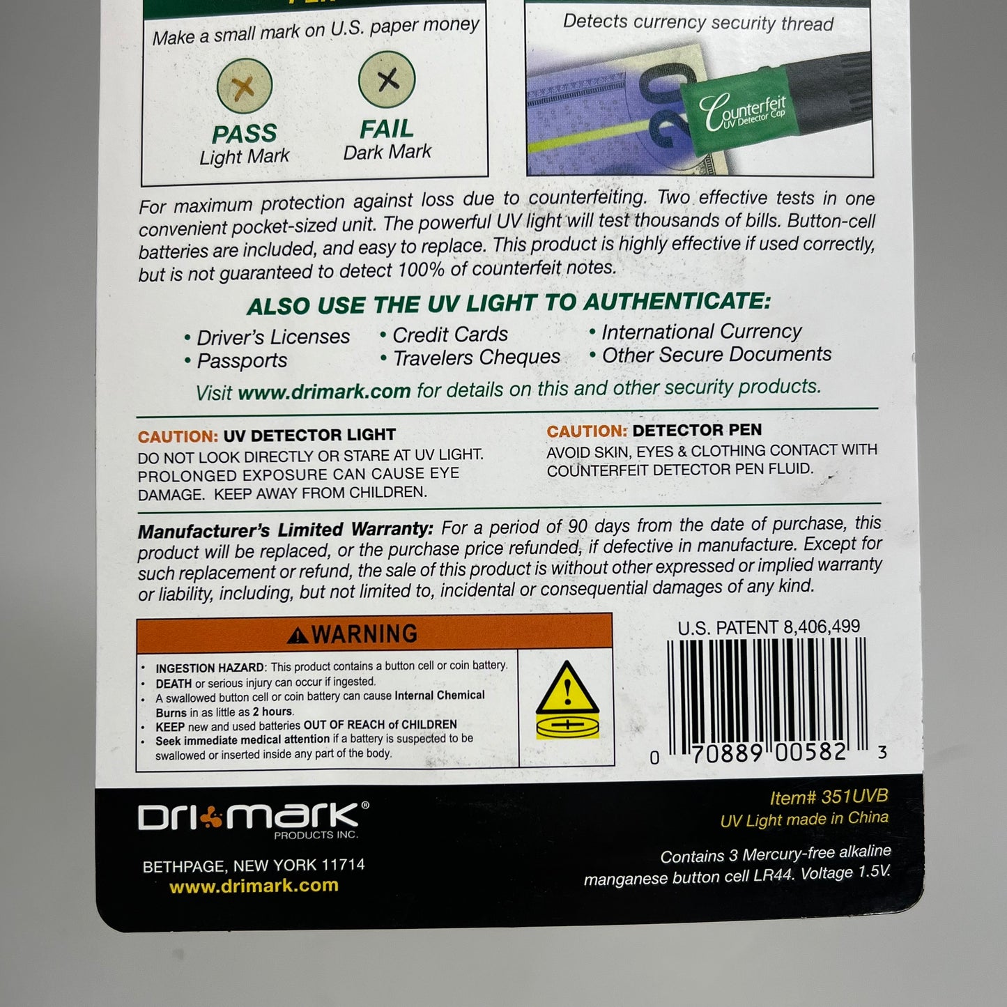 DRI MARK (2 PACK, 3 EACH) Counterfeit Dual Detector Uv Light Bonus Pack 351UVB