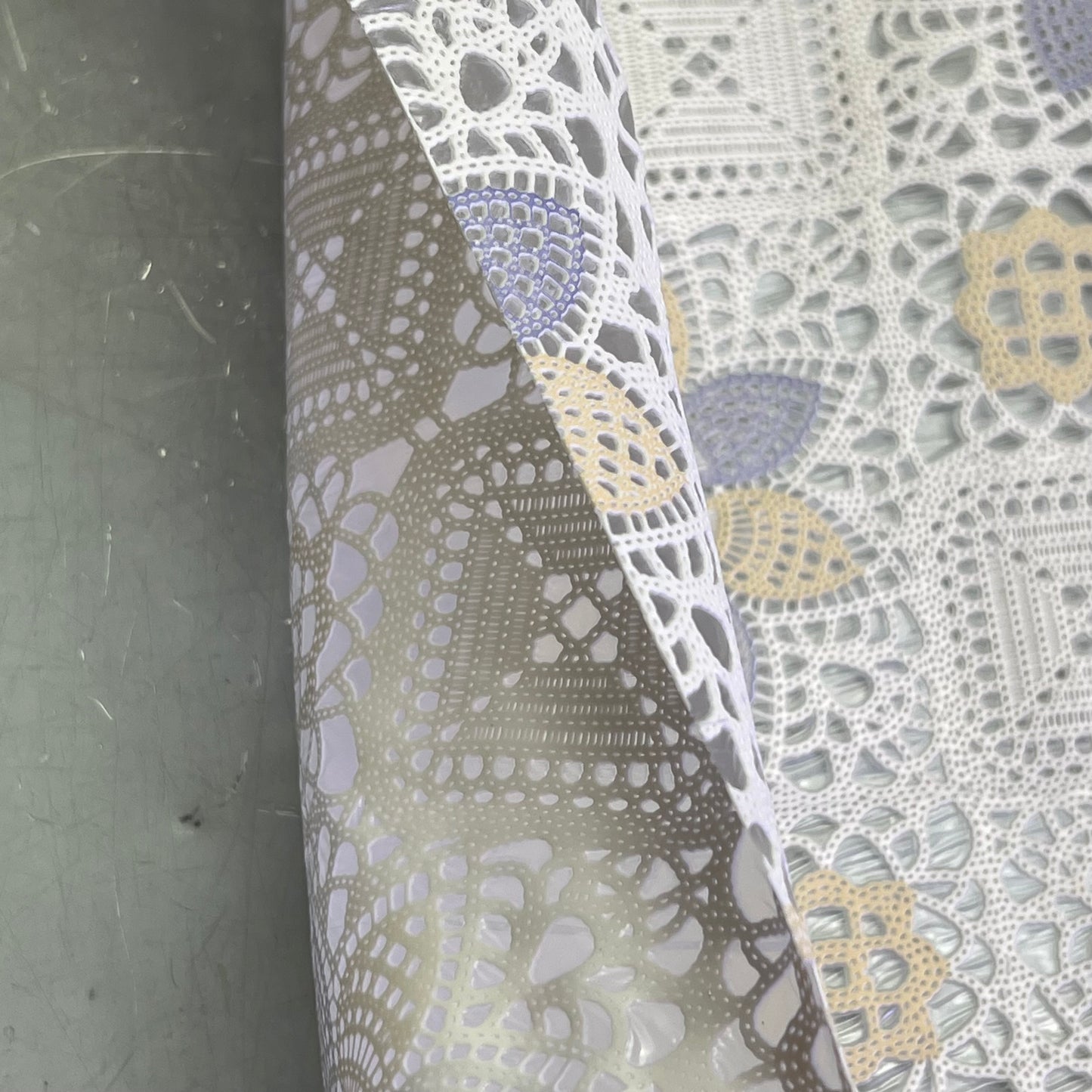 Faux Lace/Crochet Quilt Floral Pattern 54"x60' White/Purple/Yellow