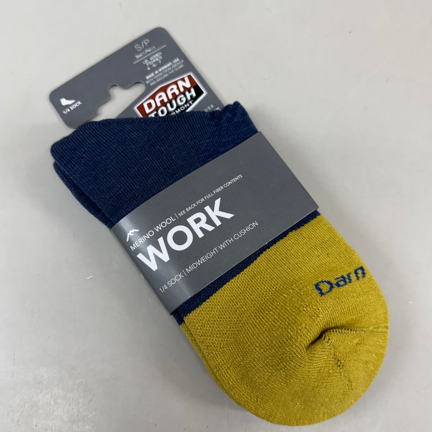 DARN TOUGH Work 1/4 Socks Midweight Merino Wool Men SZ S 4.5-7 Indigo