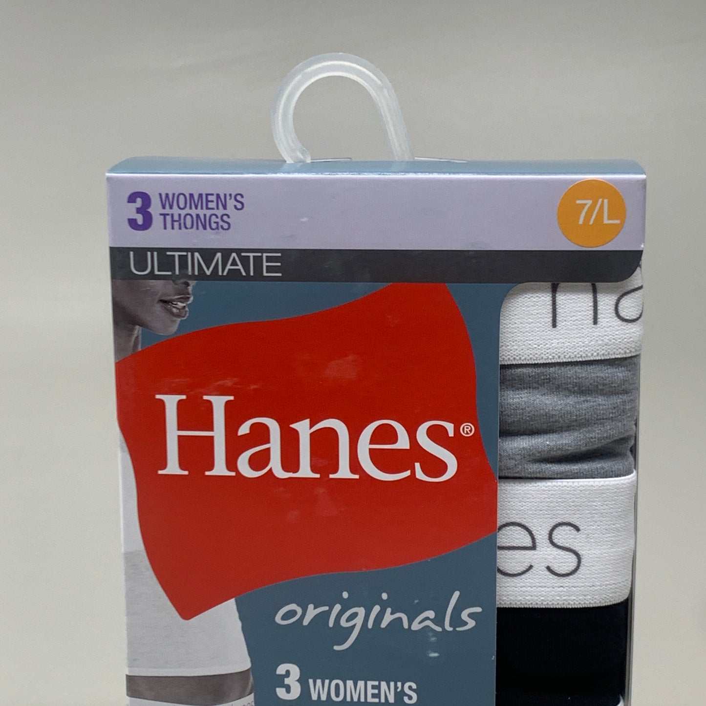 HANES 3 PACK!! Originals Women's Breathable Cotton Stretch Thongs Underwear Sz 7/L Black/Heather/Stripe 45U0BT