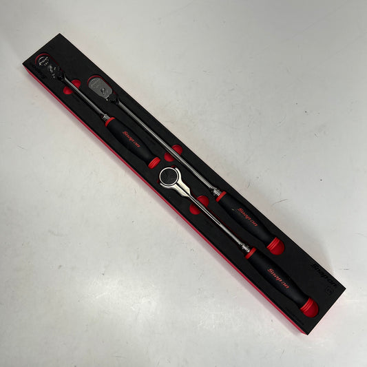 SNAP ON Soft Grip Ratchet Set W/ Pro-fit 3 Piece 3/8" Drive Chrome 203RT0480FR