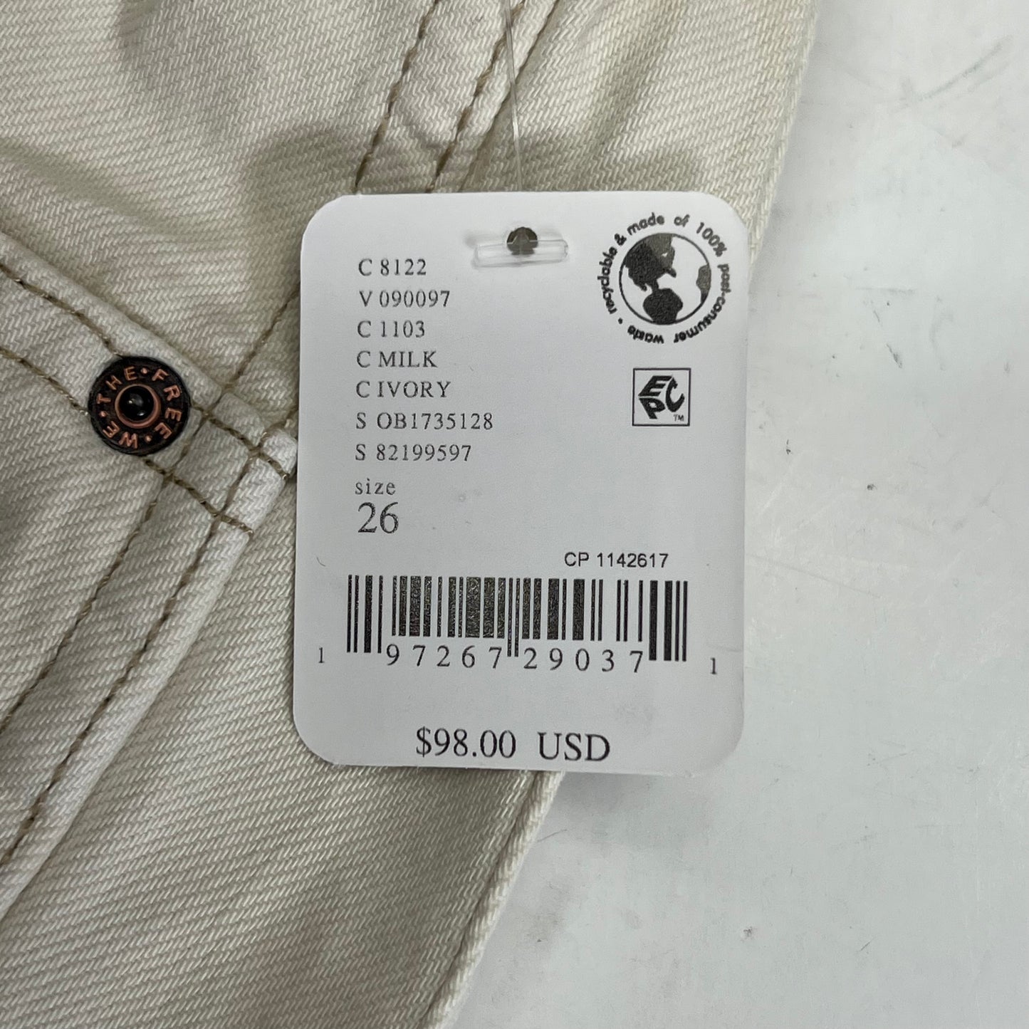 FREE PEOPLE  Good Luck Mid-rise Barrel Jeans  Women's Sz S Milk 82199597