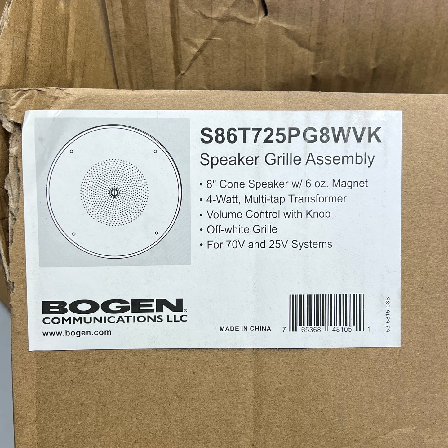 BOGEN Ceiling Speaker Assembly 8" 4-Watt Capacity Off-White S86T725PG8WVK