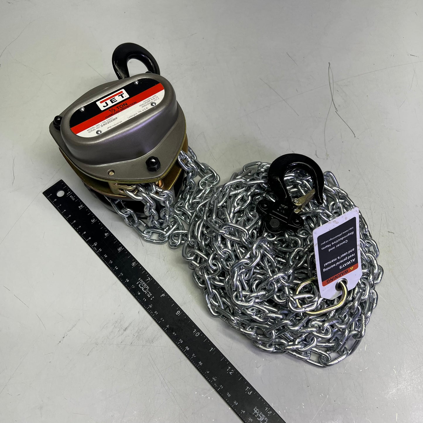 JET Chain Hand Hoist W/ Overload Protection 10ft - 1/2 Ton Chrome/Gray 100-50-10