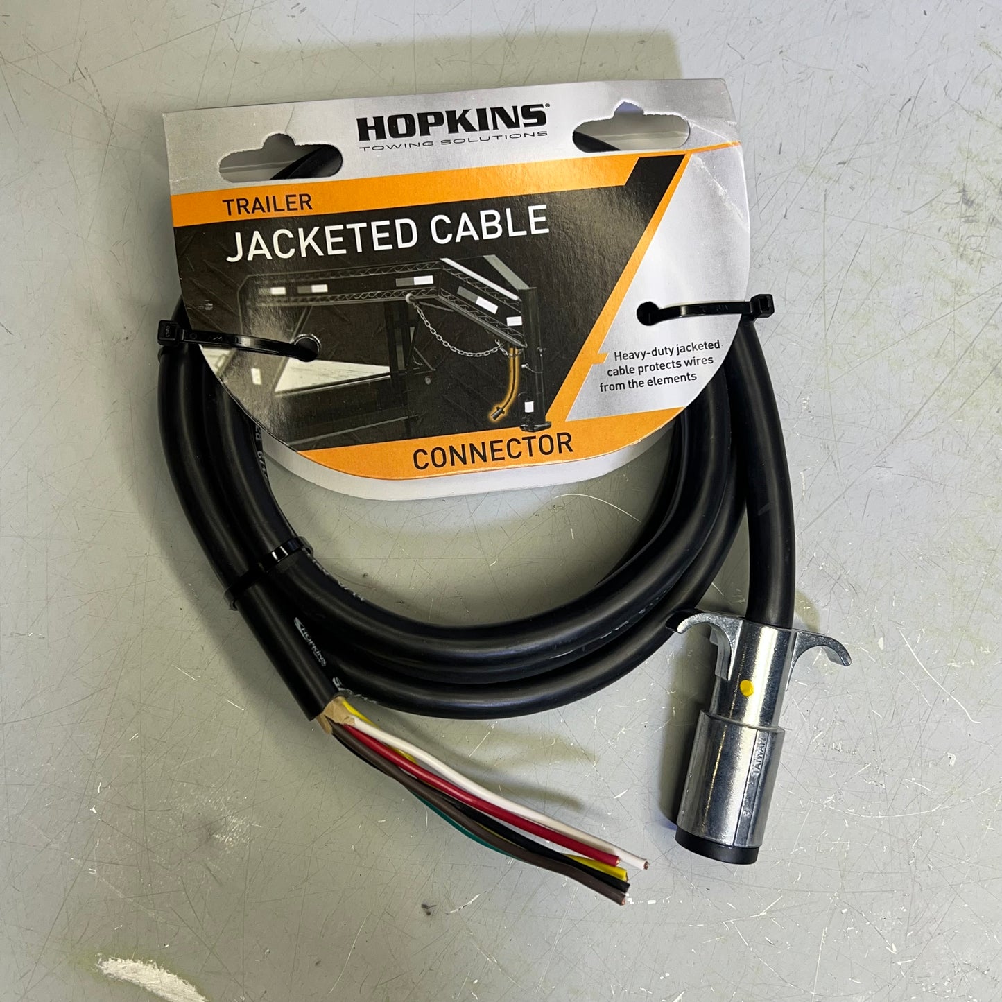 HOPKINS Towing Solutions 6 Round Connector w/ Jacketed Cable 8' Black 20136
