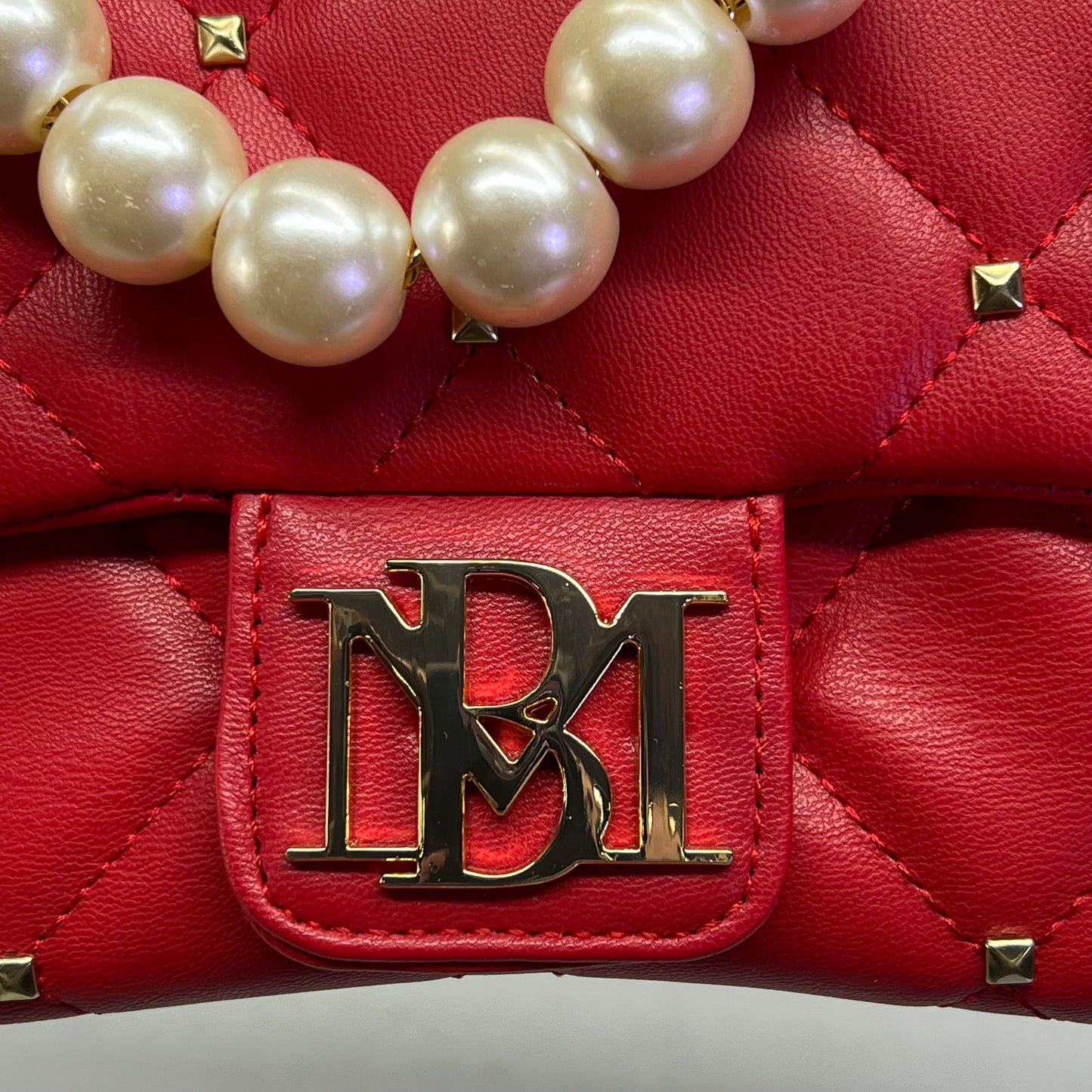 BADGLEY MISCHKA Quilted Vegan Leather Pearl Cross Body Bag 8"x5" Red BM-4107