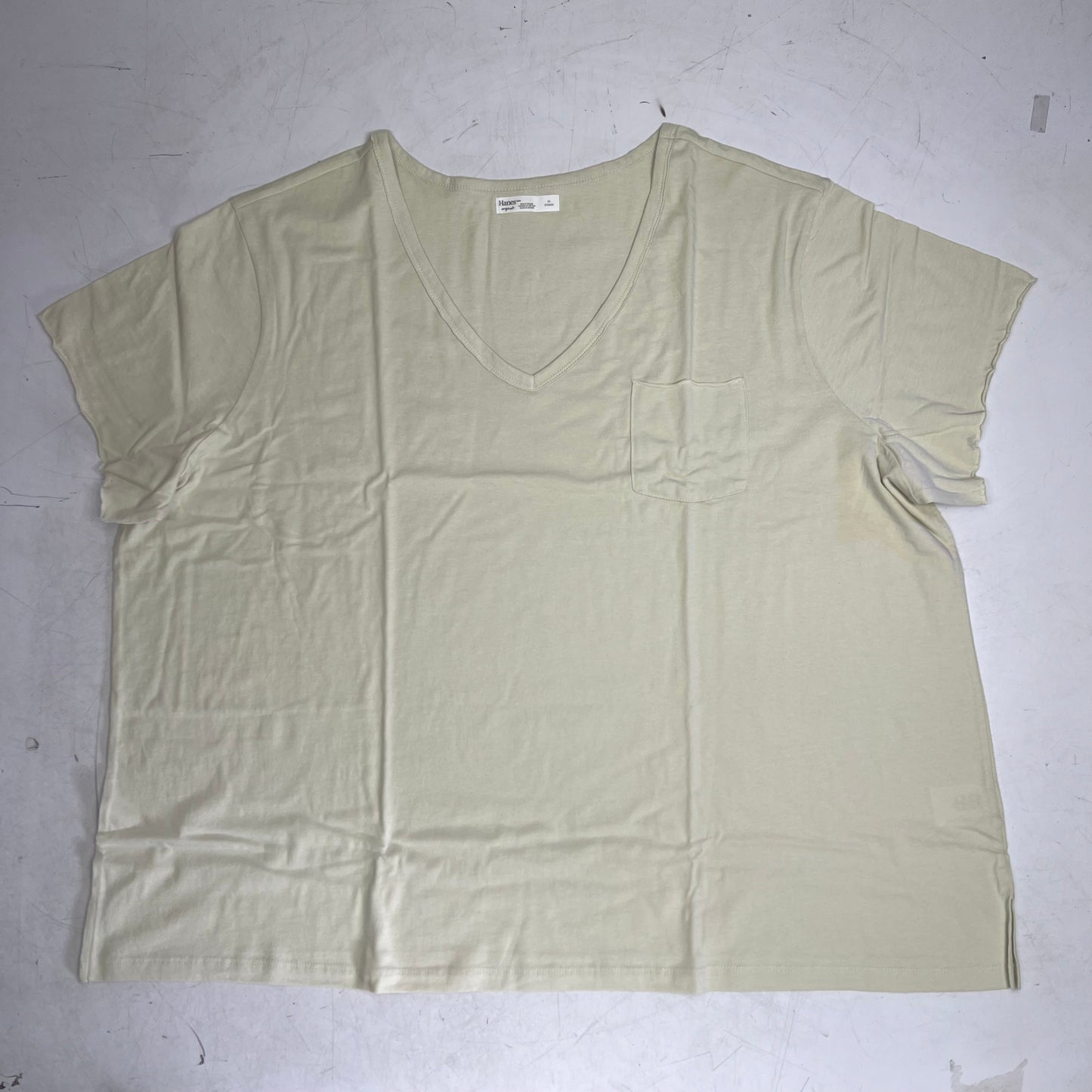 HANES Originals V Neck Tee Shirt W/ Chest Pocket Women's Sz 3X Mellow Beige