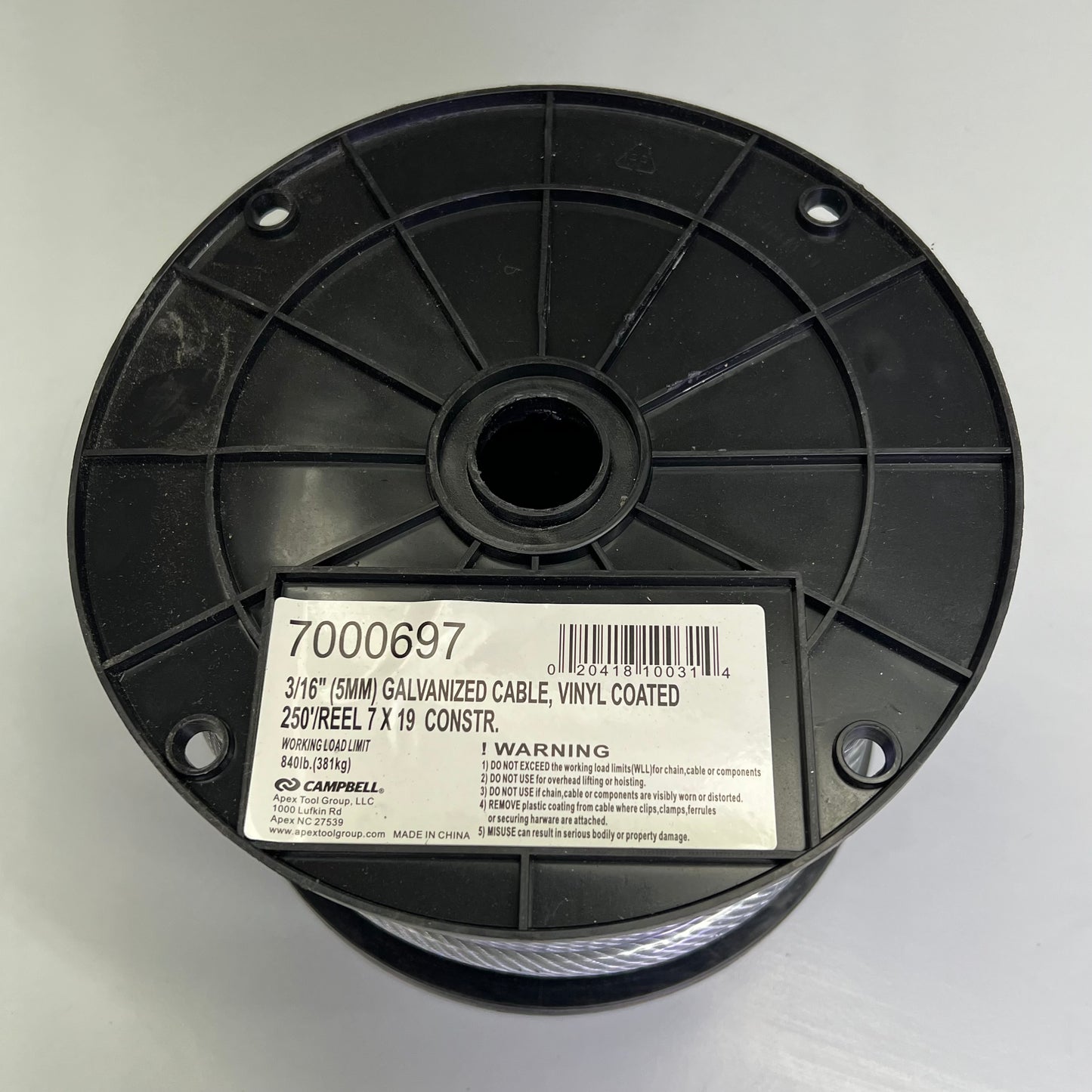 CAMPBELL High Strength Vinyl Coated Galvanized Reel Cable 3/16" X 250' 7000697