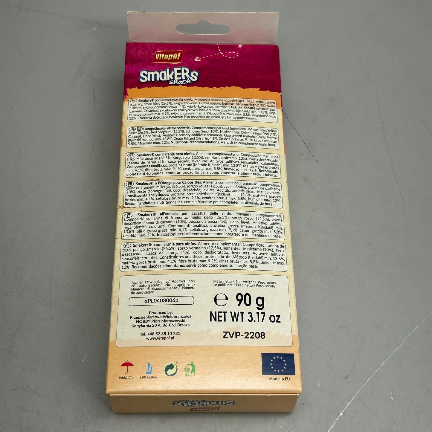 A&E CAGE COMPANY (2 Pack, 2PCS Each) Vitapol Smakers Snack Orange Flavor For Birds 3.17oz per Package