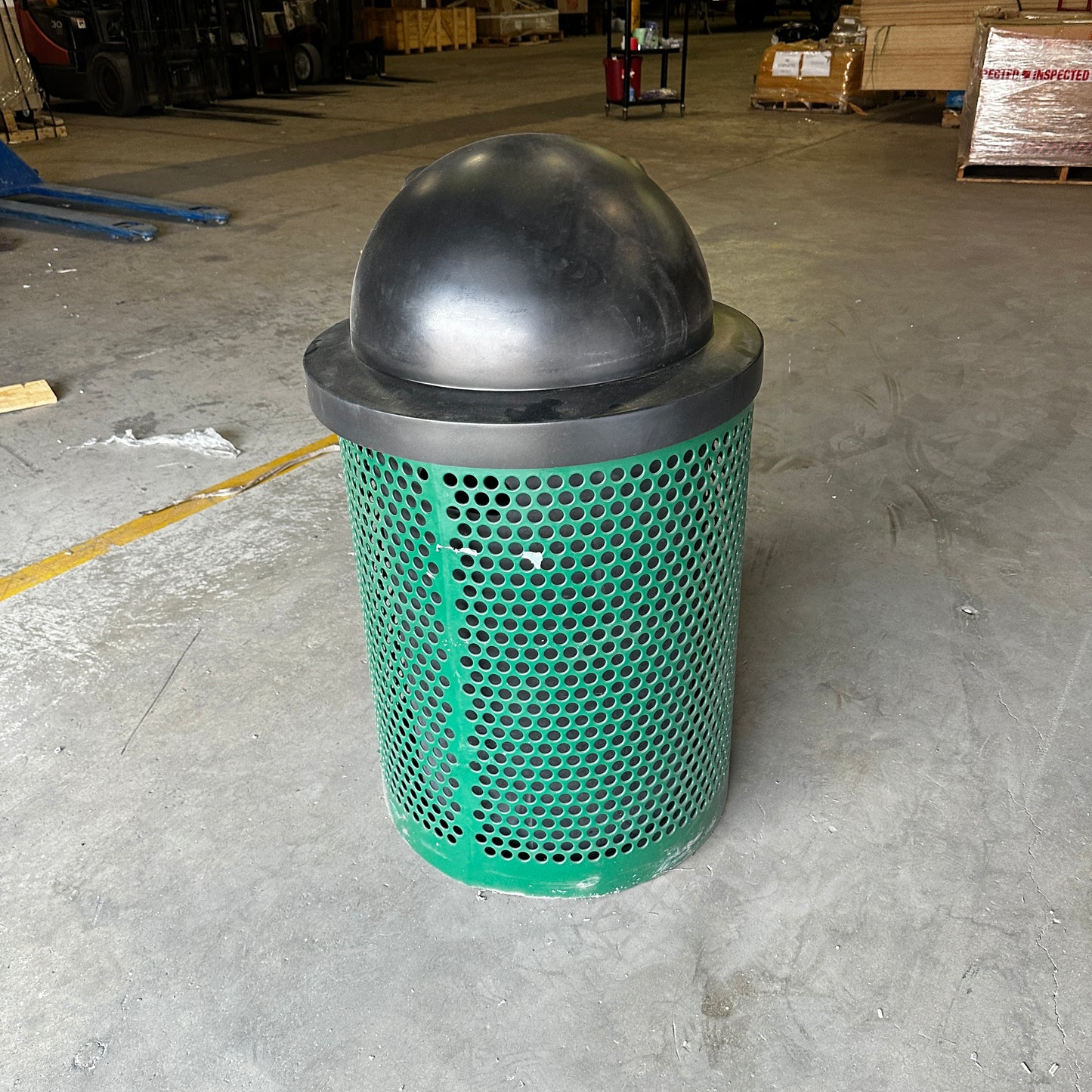 Industrial Green Metal Dome Outdoor Trash Can