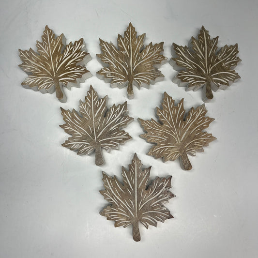 OAKSTREET (6 PACK) Wooden Leaf Home Decor Home Stuff White Wash OSW268395