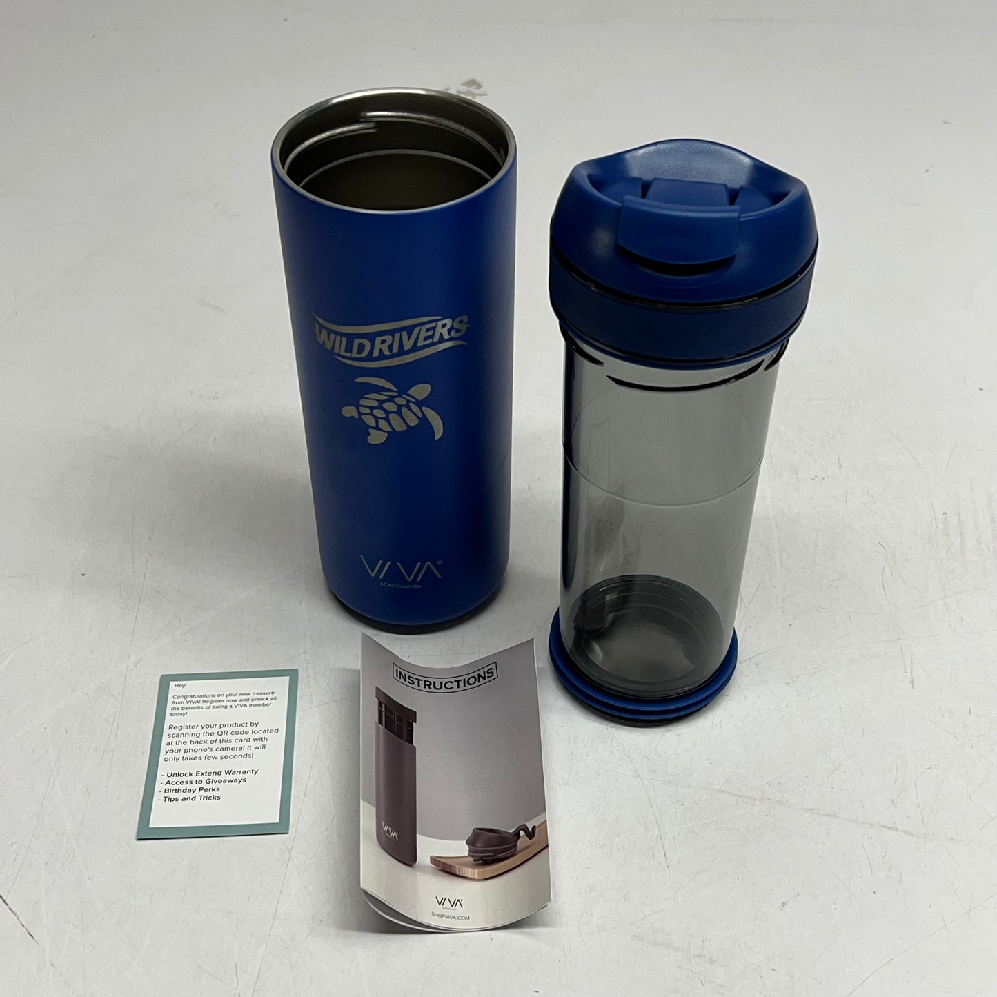 ZA@ VIVA Recharge Portable French Press W/ Smart Brewer on the Go W/ Company Logo 15.5 oz Blue