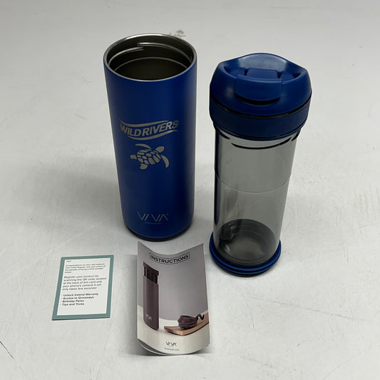 ZA@ VIVA Recharge Portable French Press W/ Smart Brewer on the Go W/ Company Logo 15.5 oz Blue