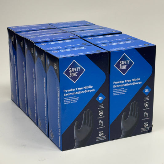 SAFETY ZONE (1000 Gloves) Powder Free Nitrile Examination Gloves Sz XL, Black GNPR-XL-BK