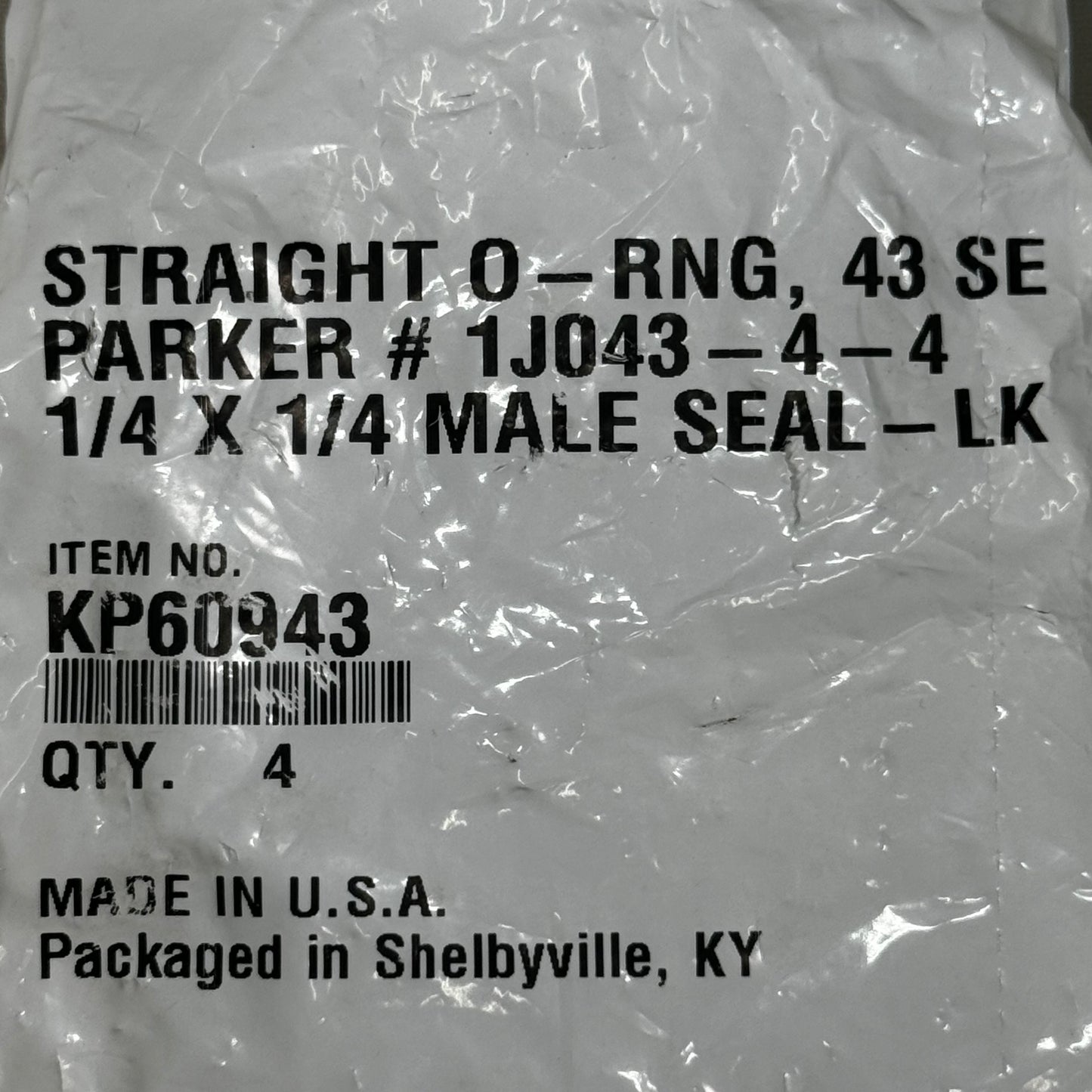 PARKER (4-PACK!) Hydraulic Hose Straight O-Ring 1J043-4-4 1/4" x 1/4" Steel KP60943