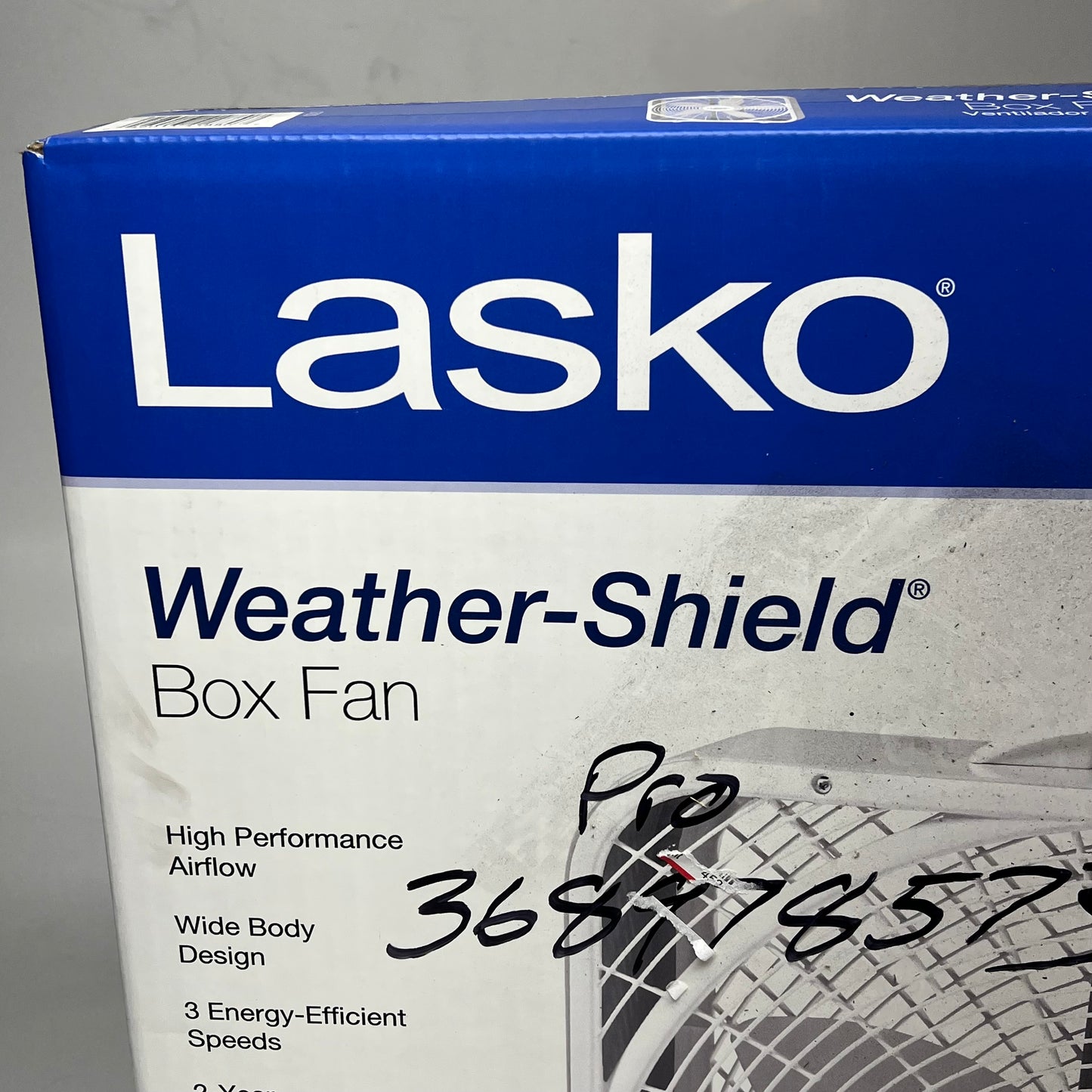 ZA@ LASKO Weather Shield Box Fan High Performance 20" Blade White (As-Is)