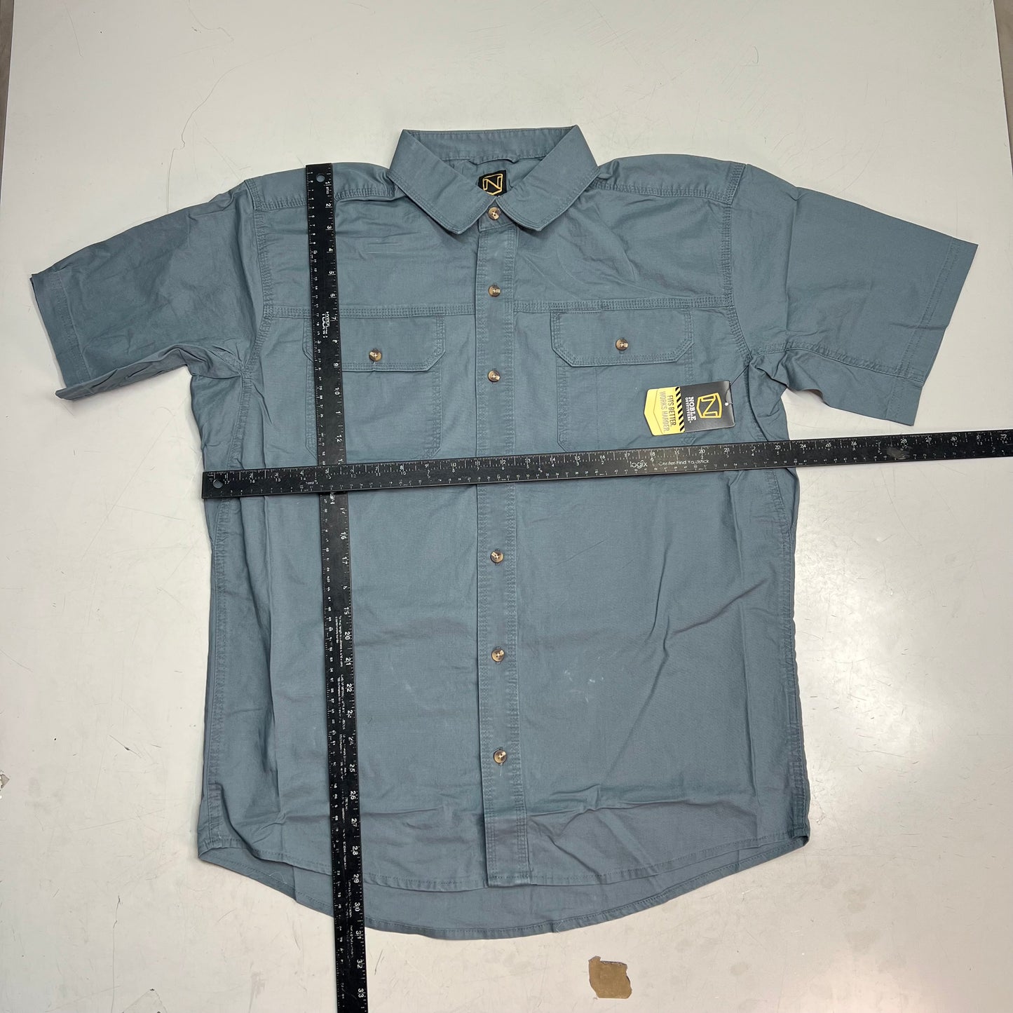 NOBLE OUTFITTERS Short Sleeve Weathered Work Shirt Men's Sz L-R Light Blue 12005