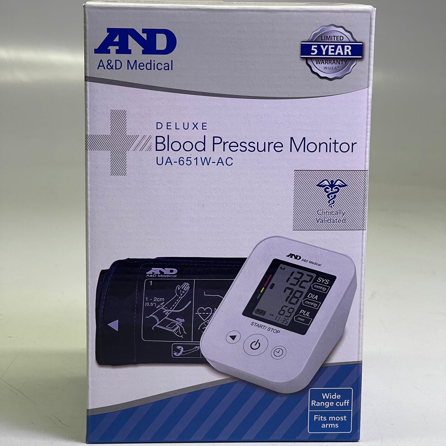 A&D MEDICAL Wide Range Cuff Blood Pressure Monitor White w/ Black UA-651-AC