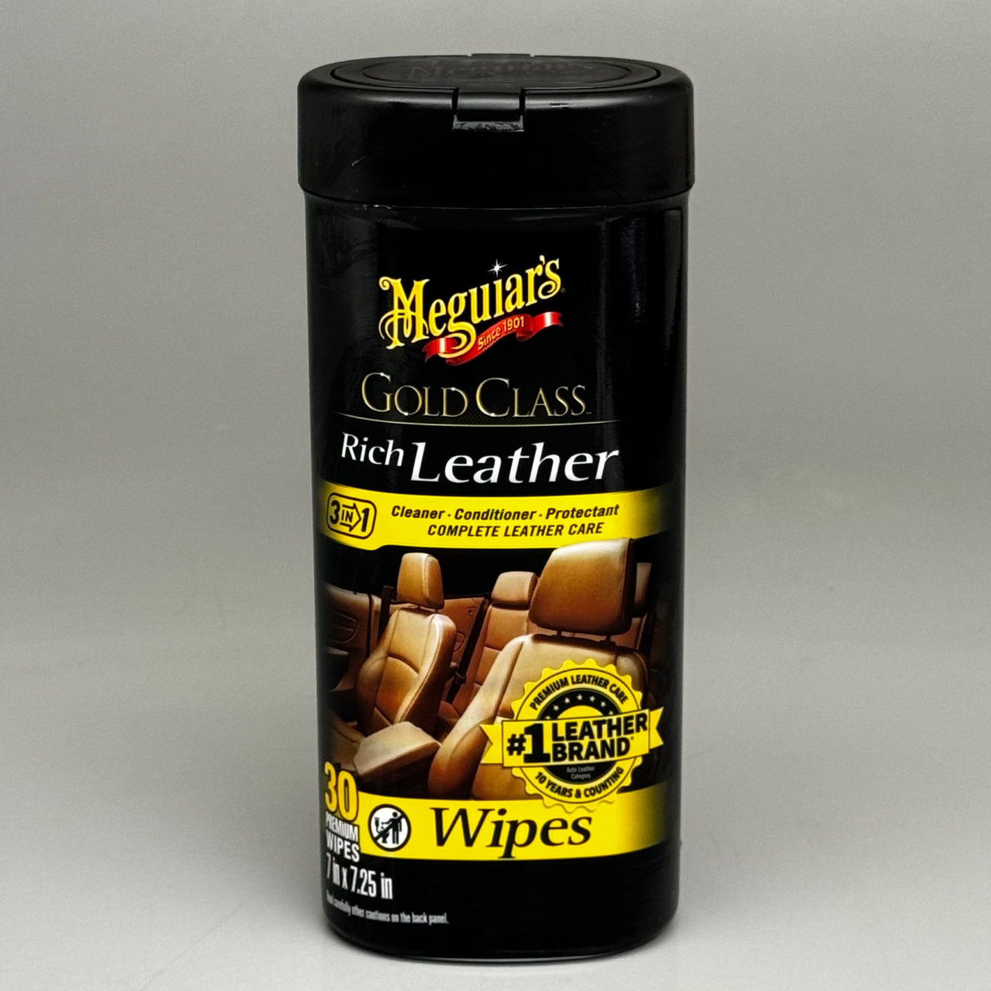 MEGUIAR’S (2 PACK) GOLD CLASS Rich Leather Wipes 3 in 1 Complete Care 30 Wipes