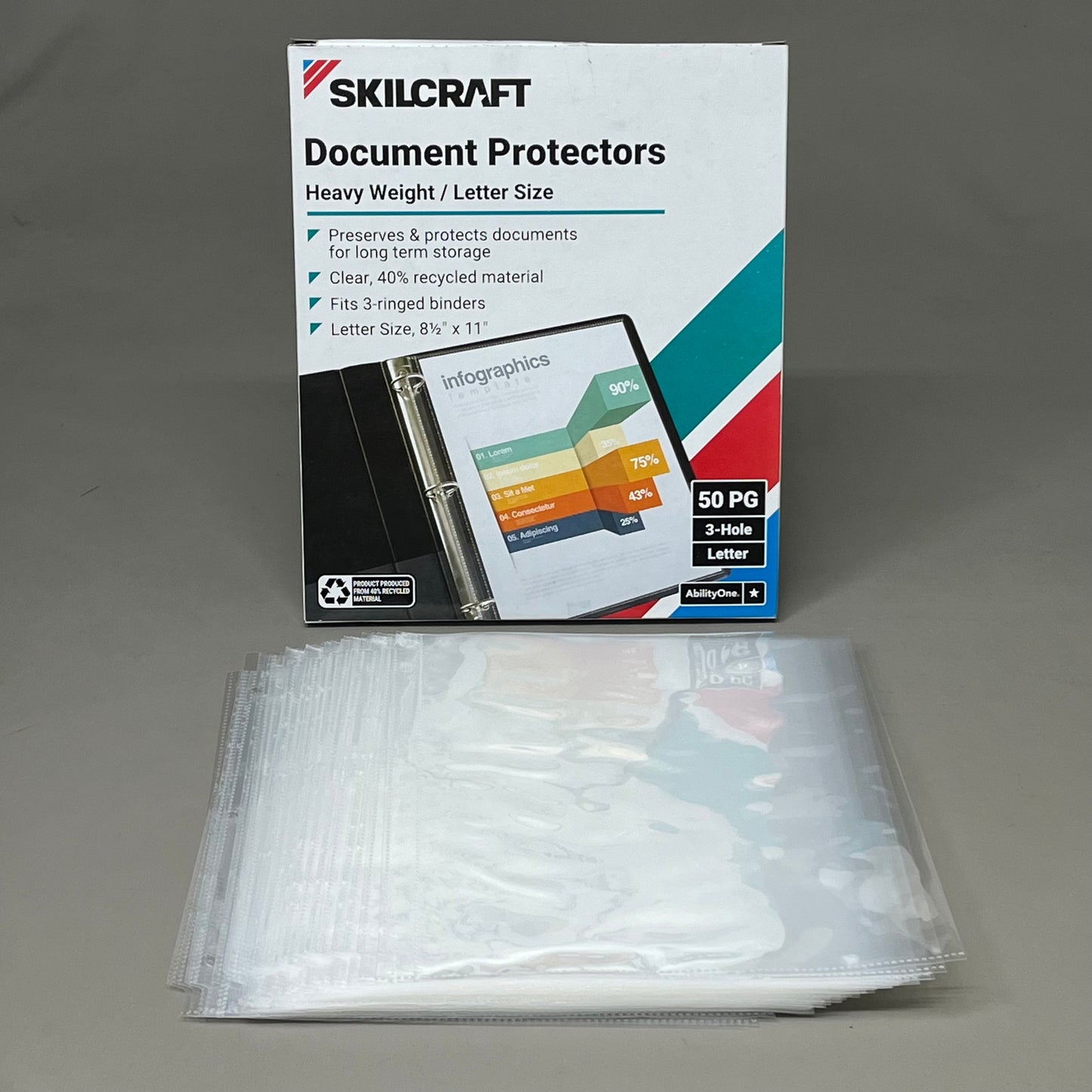 SKILCRAFT (2 PACK) Document Protectors Heavy Weight 3-Hole 8.5" x 11" 50 Sheets