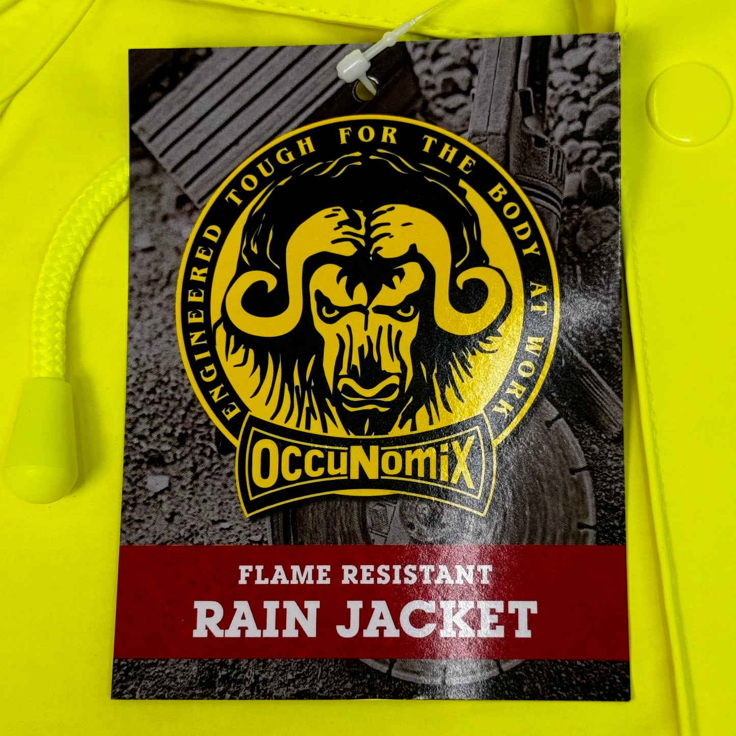 OCCUNOMIX Flame Resistant Rain Jacket PU Coated Jersey Knit Sz M LUX-TJR/FR2-YM