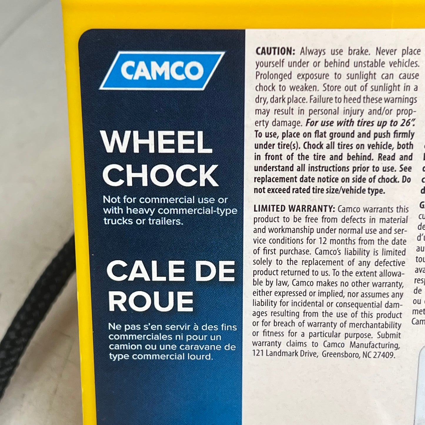 ZA@ CAMCO (2 PACK) Plastic Wheel Chock W/ Rope for Tires up to 26" Yellow 44472